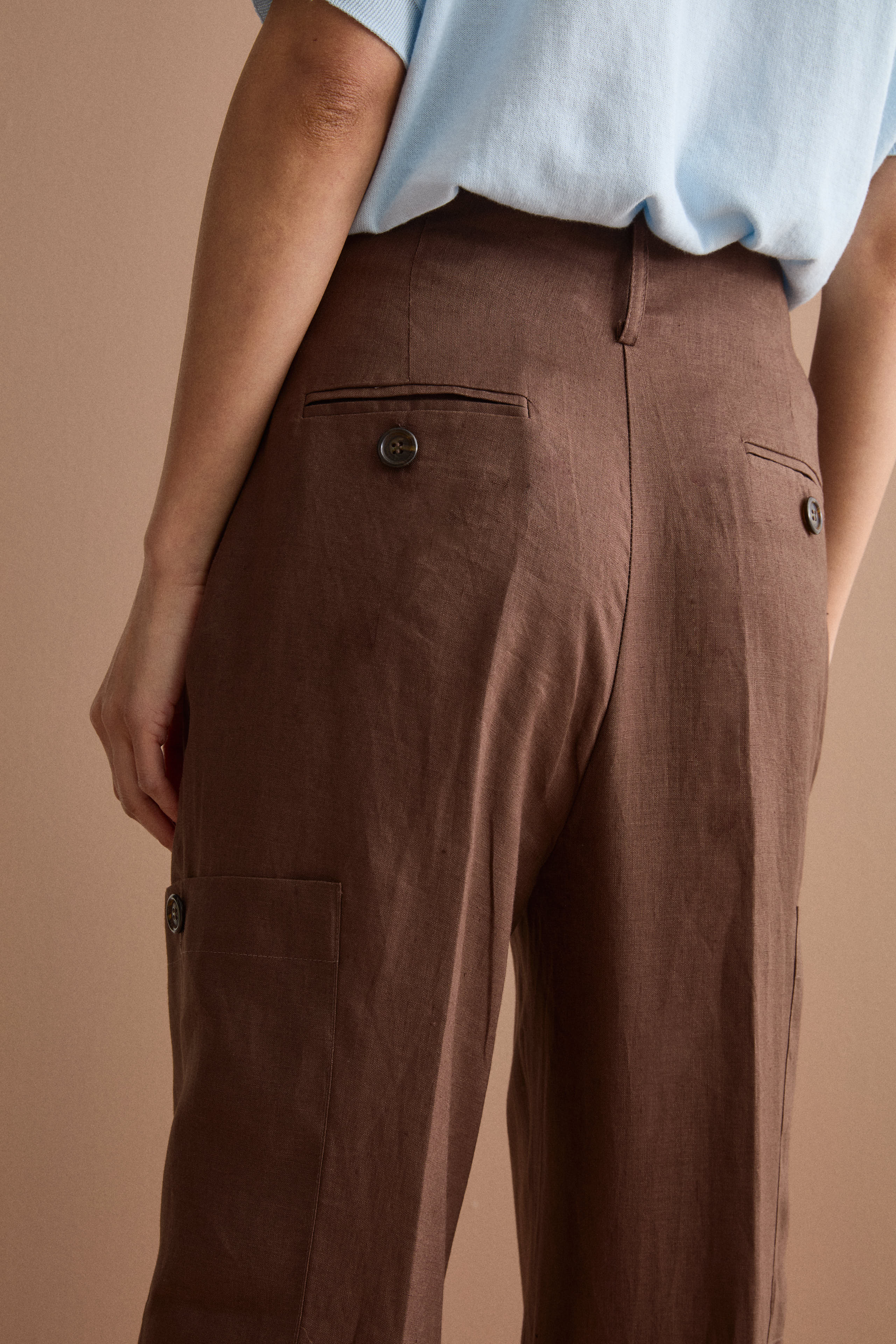Pantalone Cargo in Lino con Pinces - T.MORO