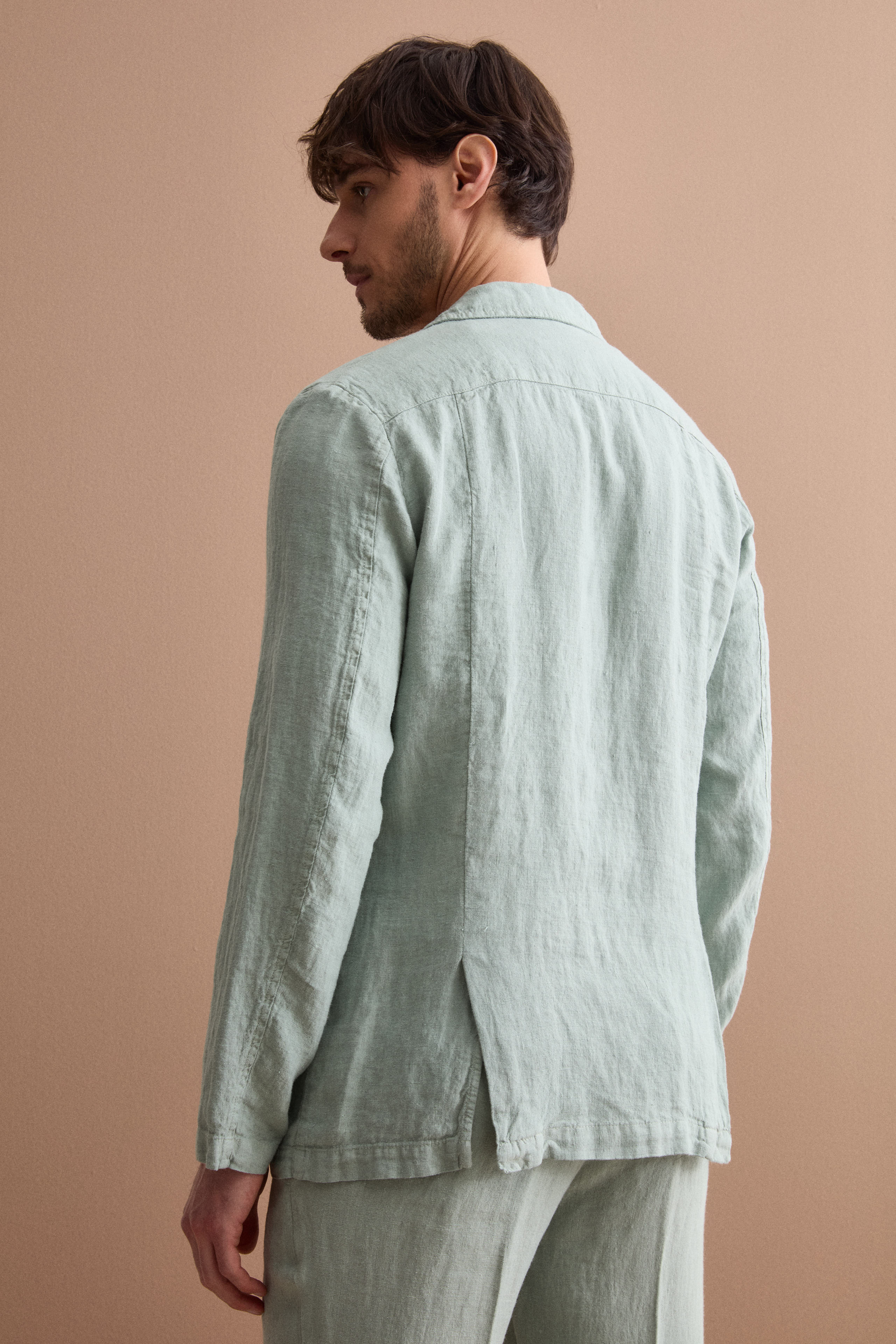 Giacca Regular Fit Sfoderata in Lino - VERDE