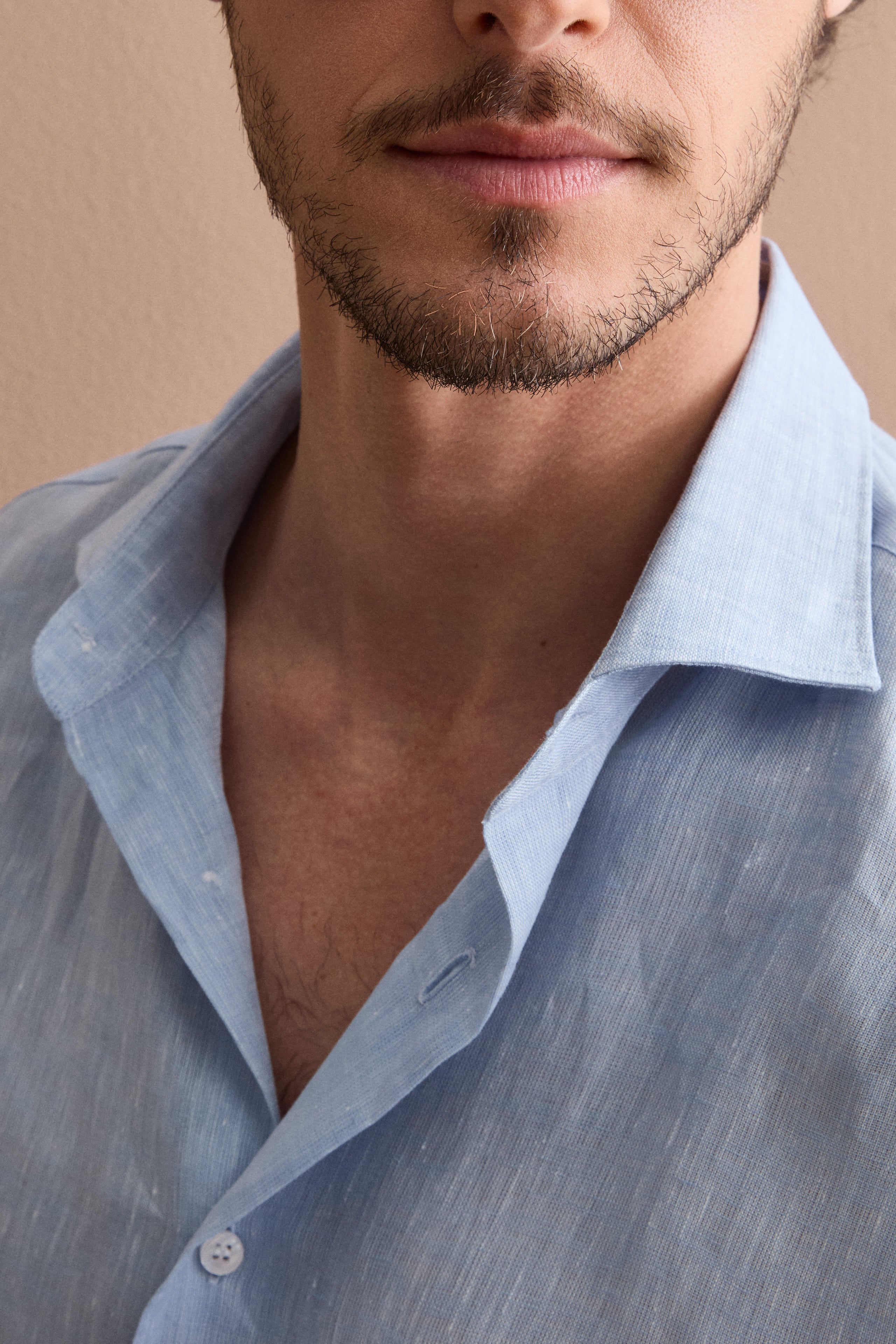 Camicia Casual Slim Fit in Lino - AZZURRO