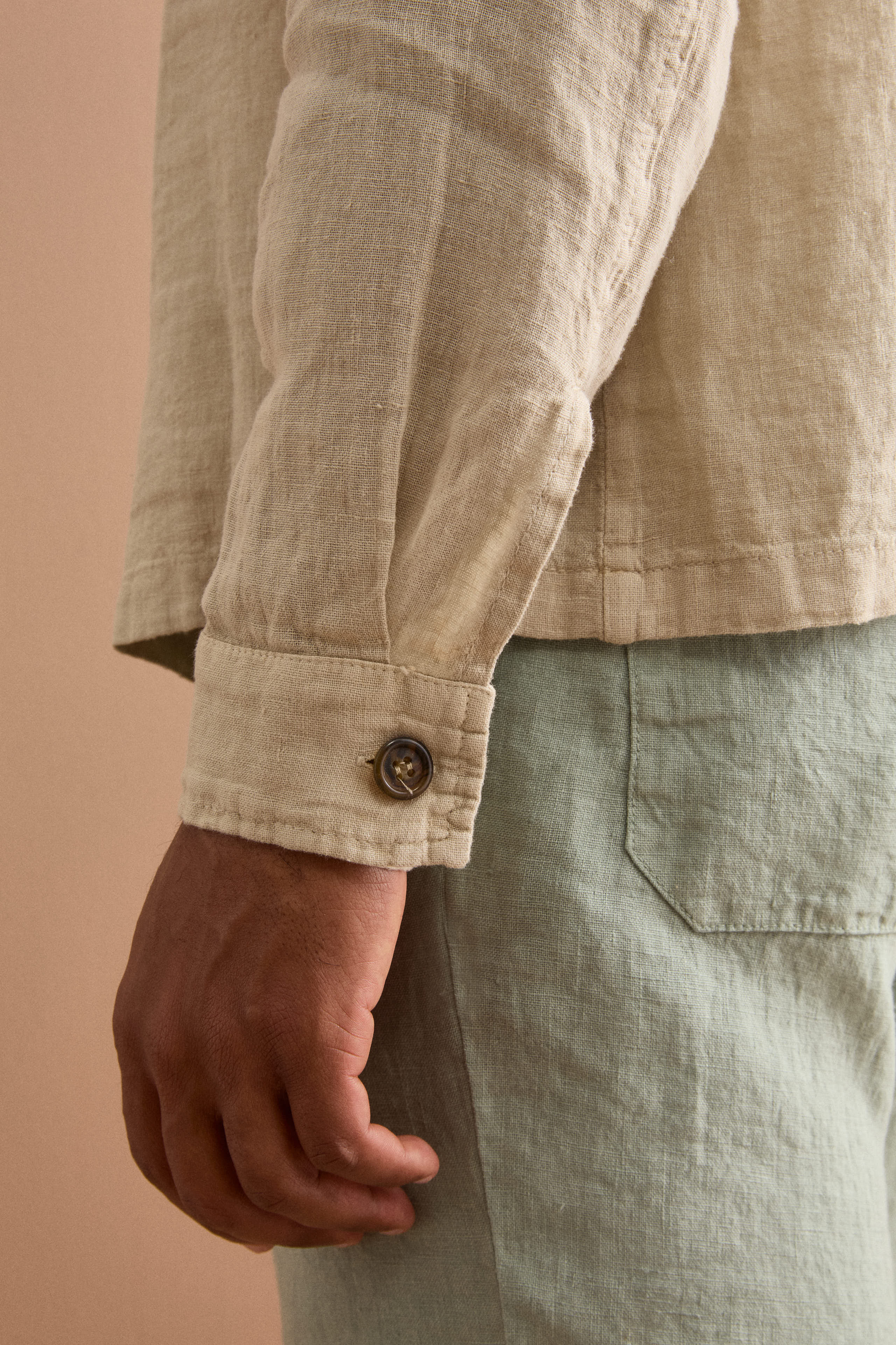 Giacca Sahariana in Lino con Tasche - BEIGE