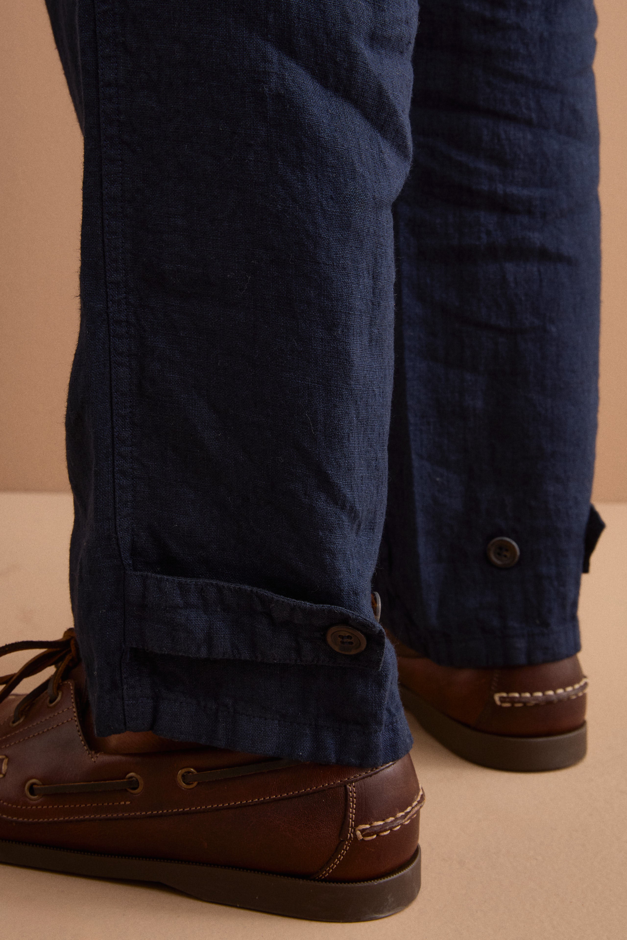 Pantalone Straight in Lino con Tasche e Alamaro - BLU