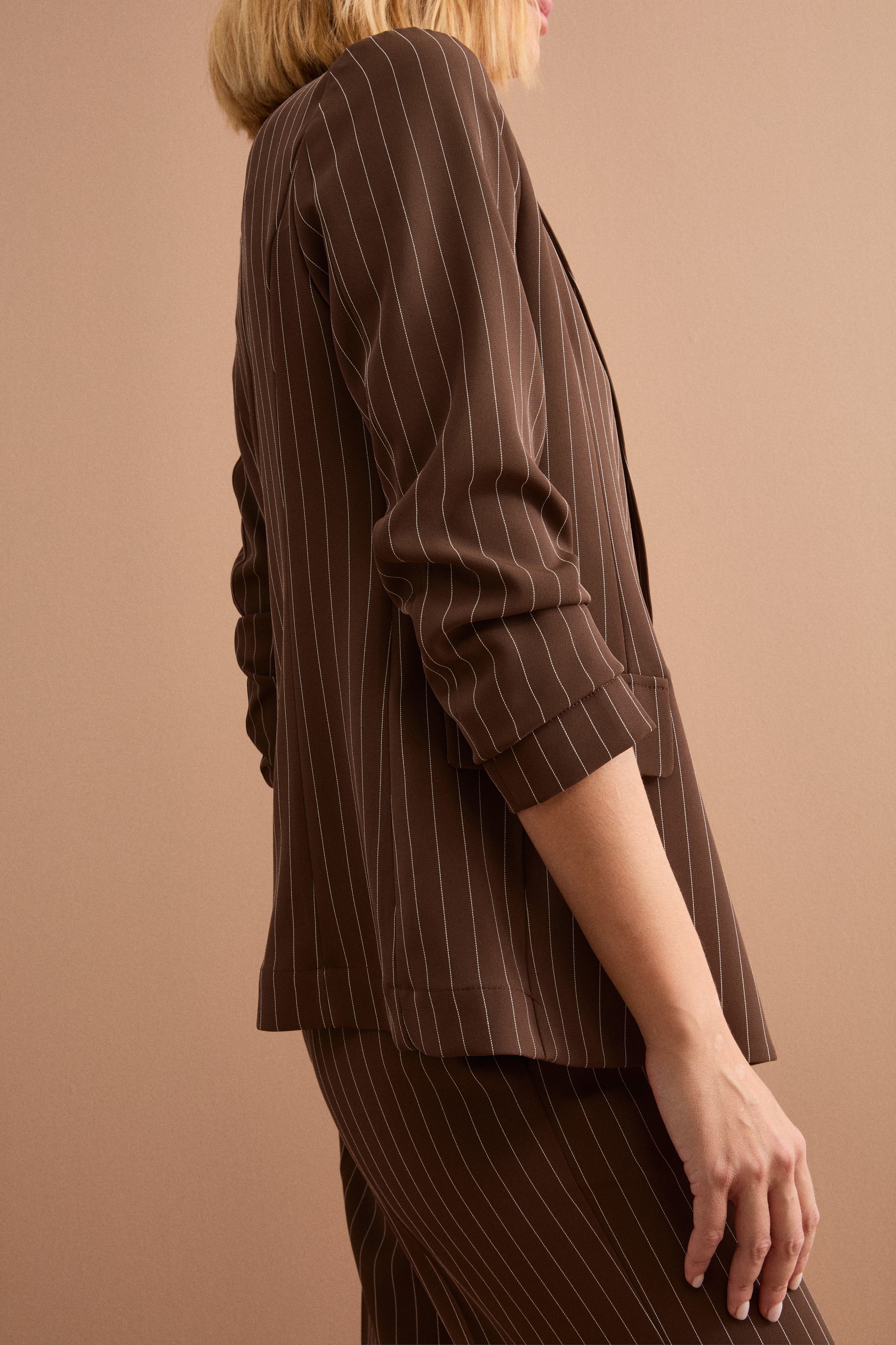 Blazer Cady Doppiopetto Gessato con Revers Punto Lancia - MARRONE GESSATO