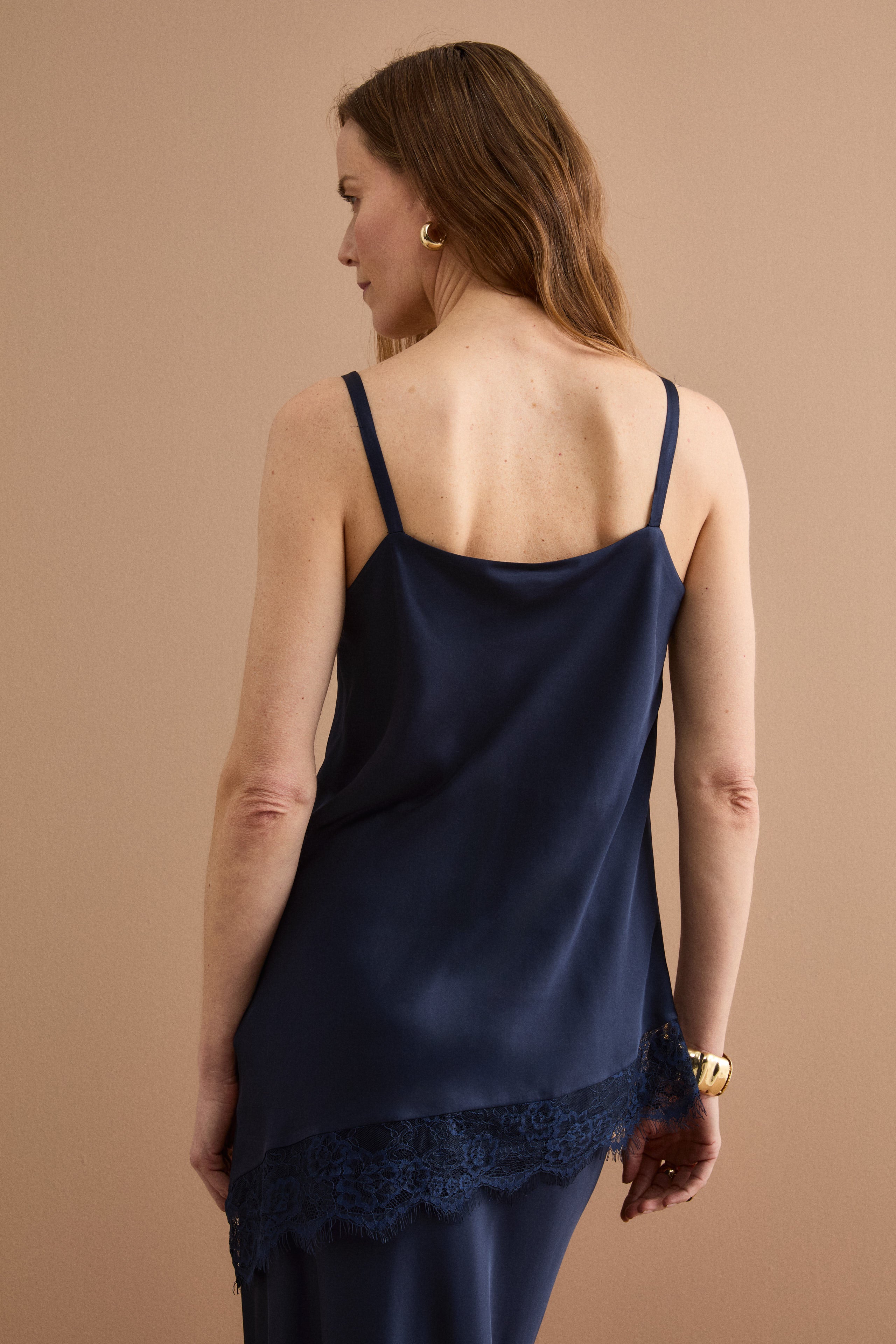 Top Elegante in Raso con Fondo in Pizzo - BLU
