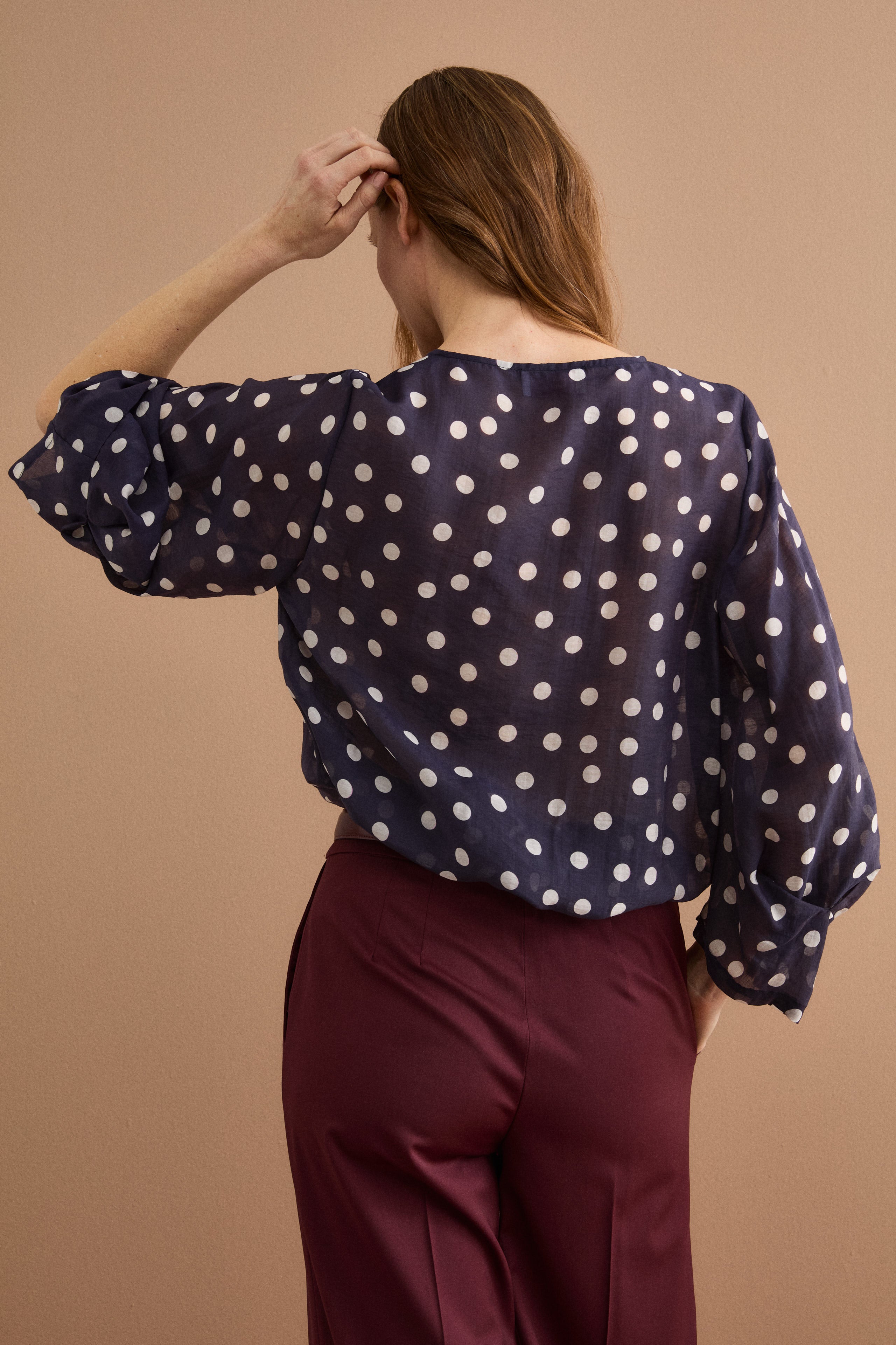 Blusa Over a Pois con Scollo a V - FANT. BLU