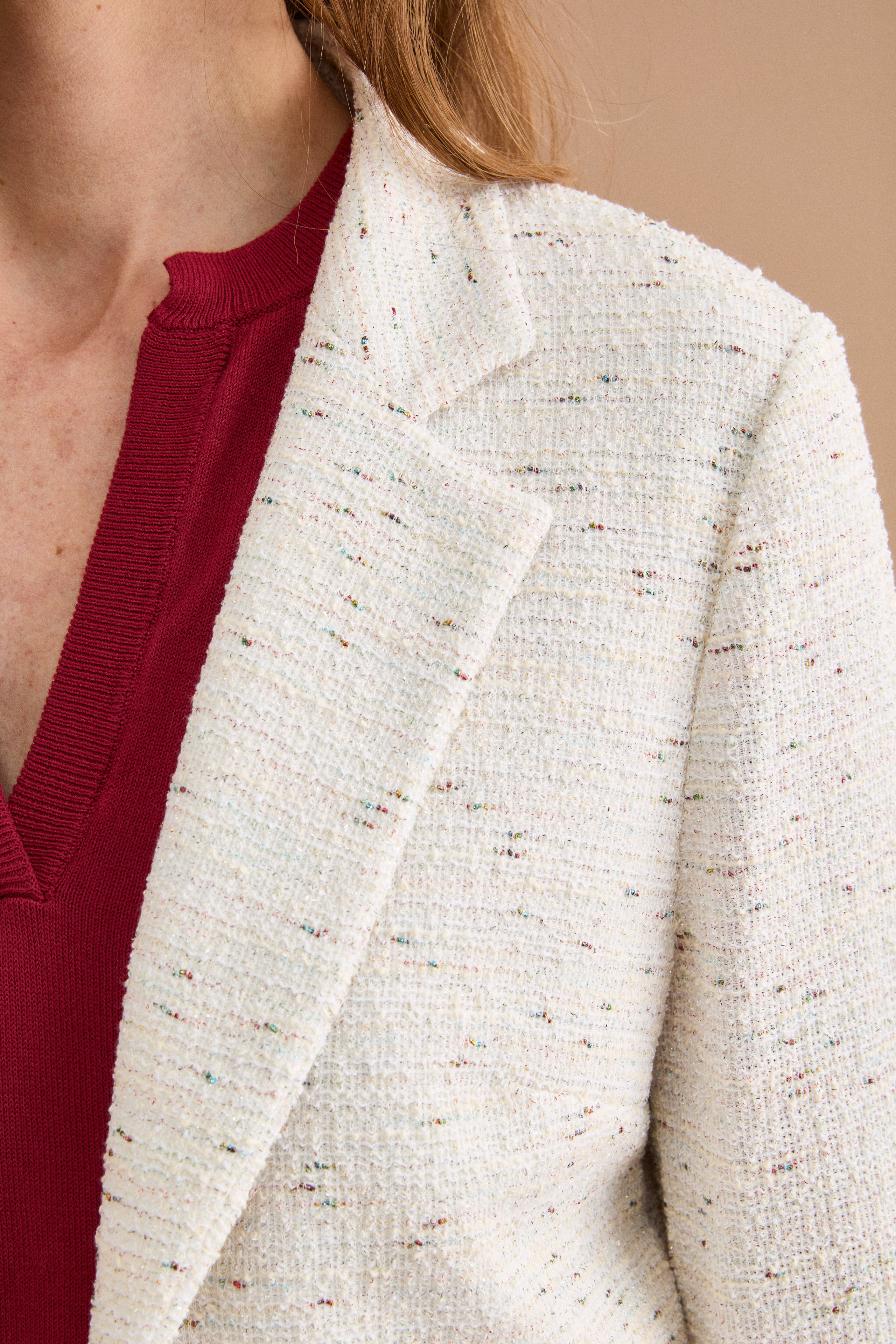 Giacca Aperta in Misto Cotone Bouclé con Lurex - BIANCO