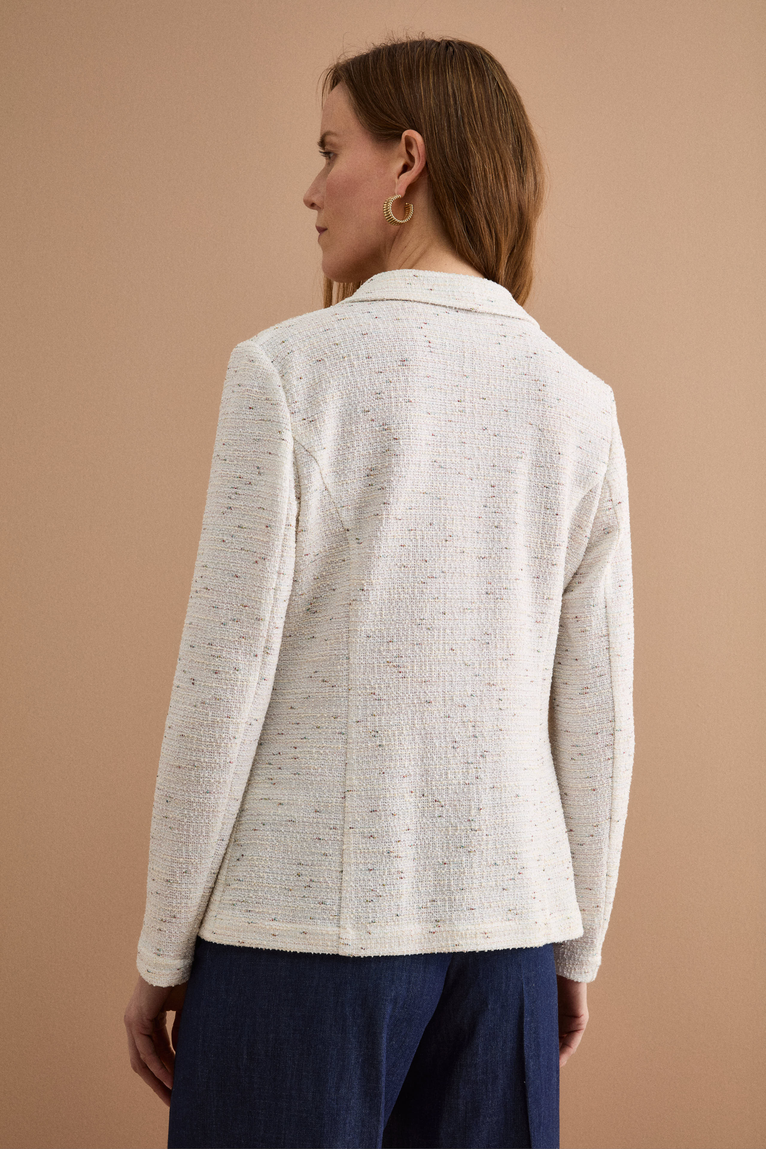 Giacca Aperta in Misto Cotone Bouclé con Lurex - BIANCO