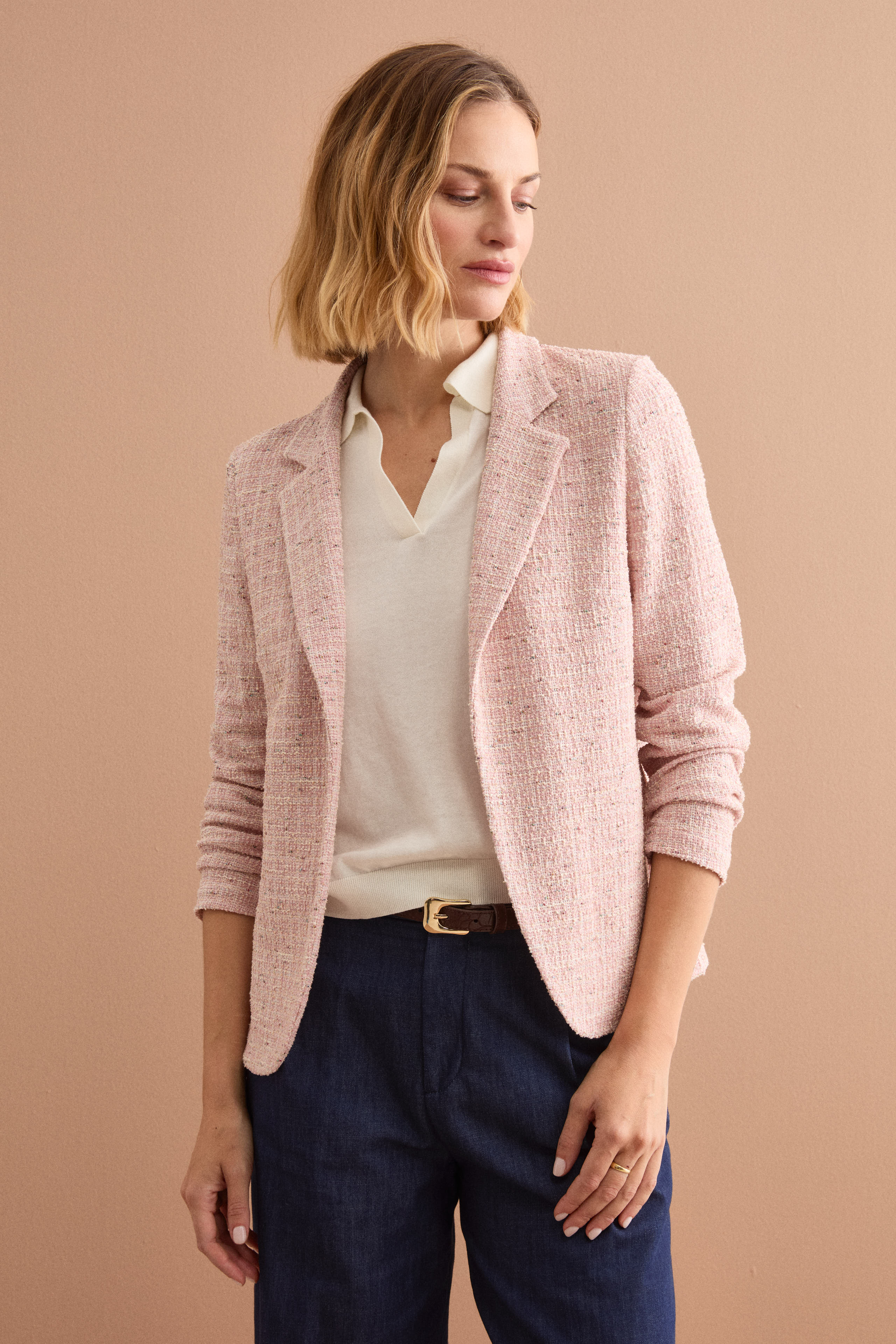 Giacca Aperta in Misto Cotone Bouclé con Lurex - ROSA