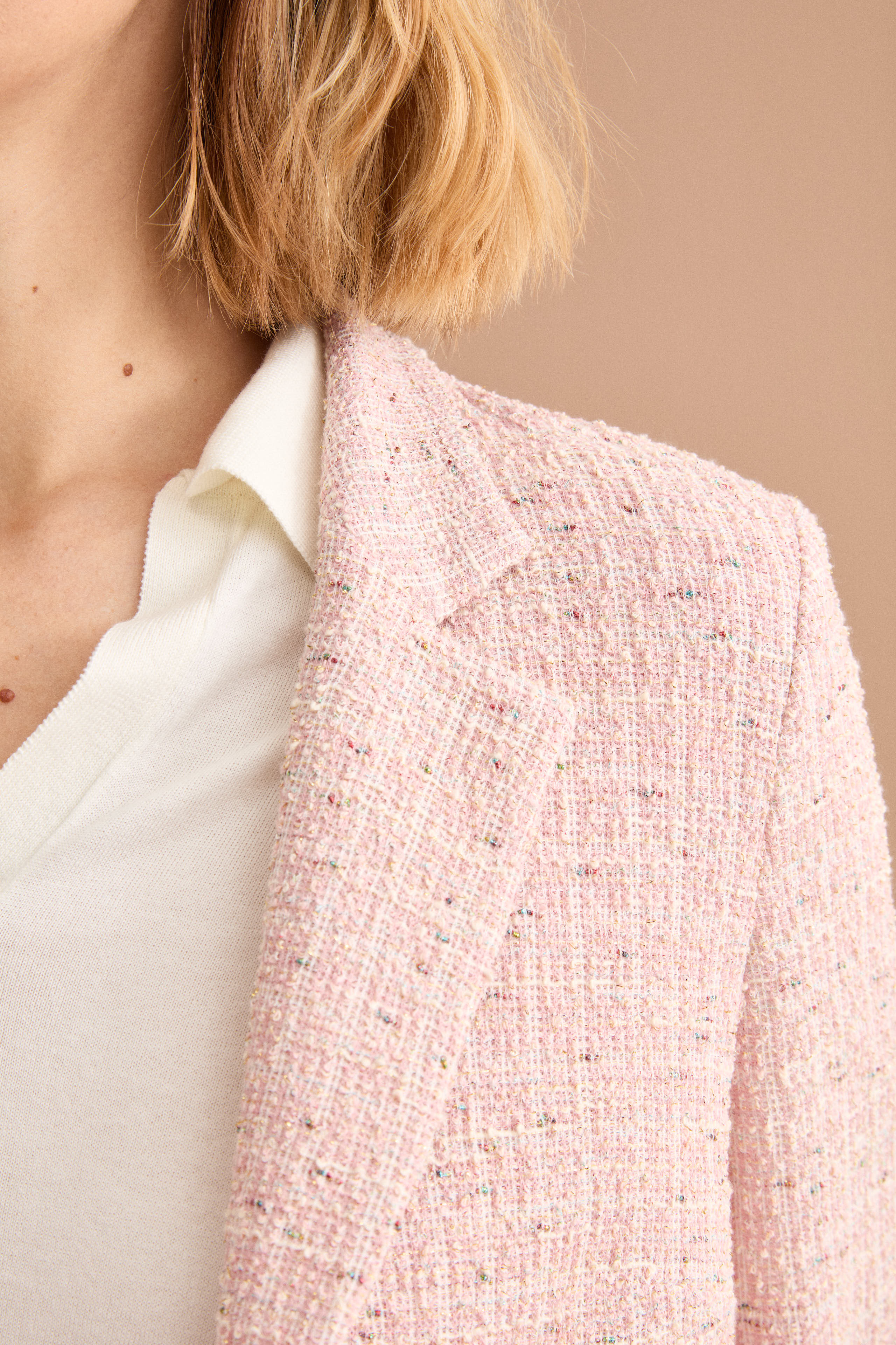 Giacca Aperta in Misto Cotone Bouclé con Lurex - ROSA
