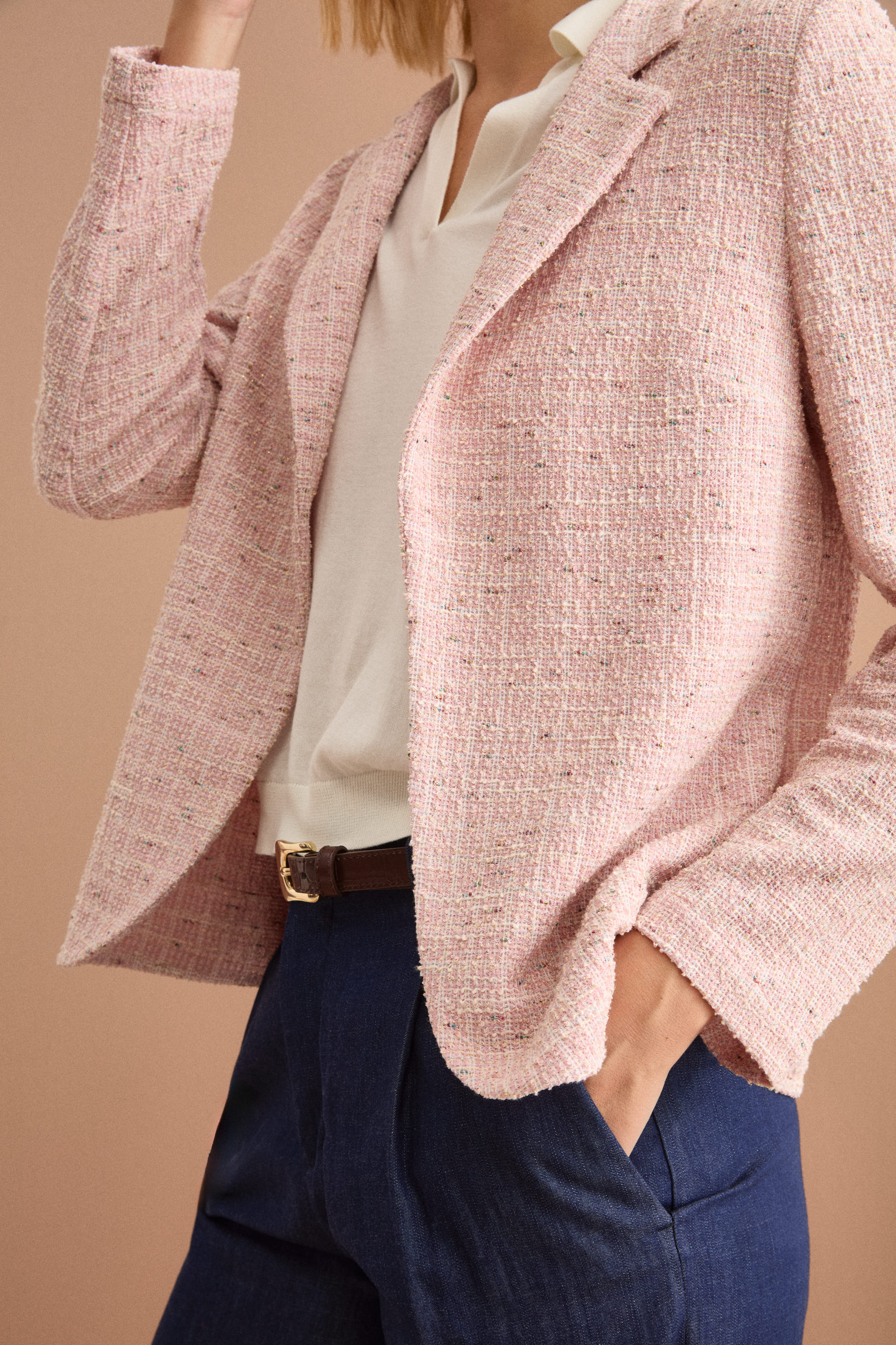 Giacca Aperta in Misto Cotone Bouclé con Lurex - ROSA