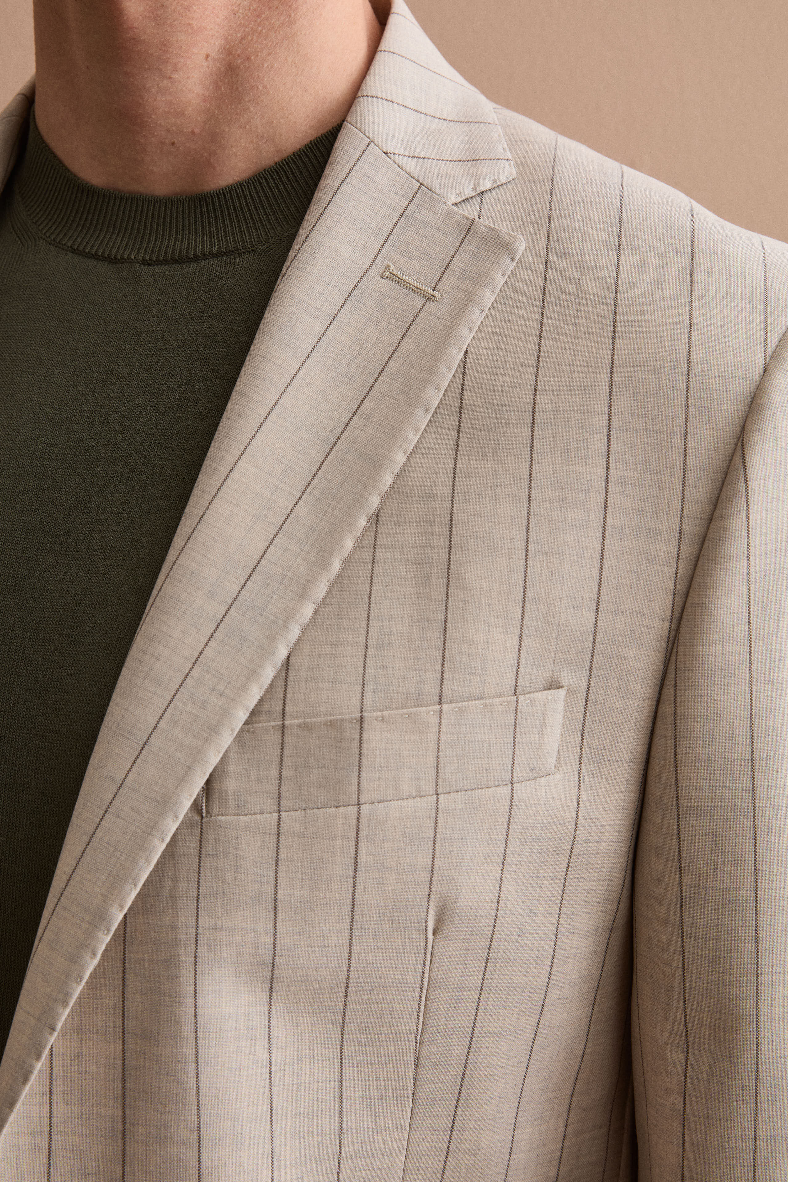 Abito Uomo in Lana Vergine Gessato Slim Fit - BEIGE GESSATO