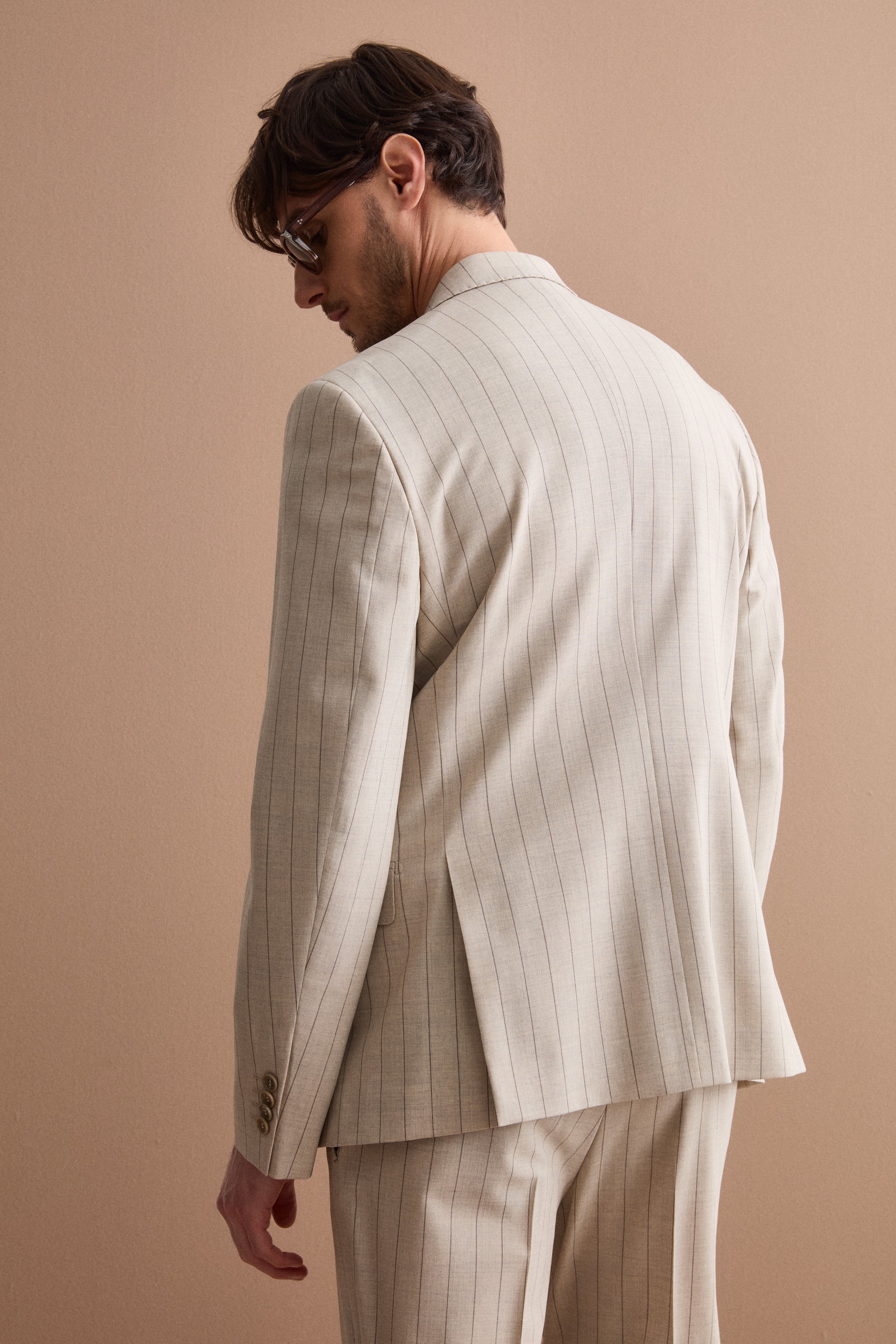 Abito Uomo in Lana Vergine Gessato Slim Fit - BEIGE GESSATO