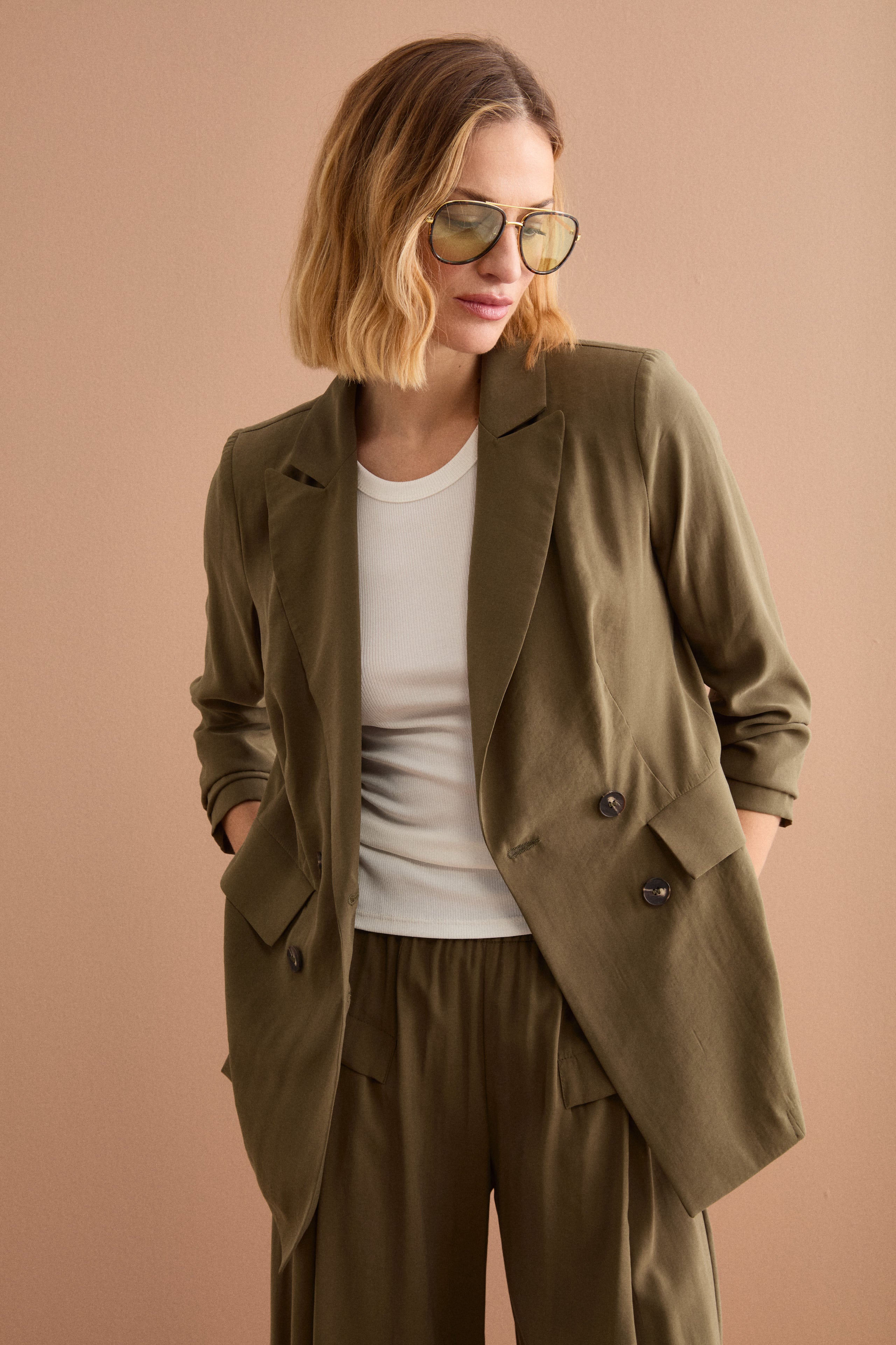 Blazer Lungo Doppiopetto con Revers - VERDE MILITARE
