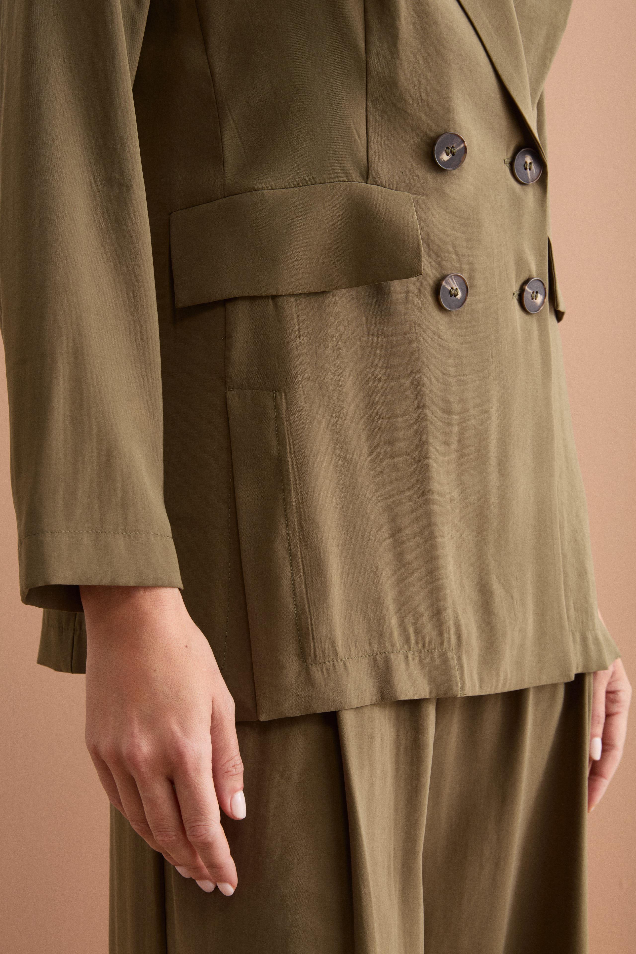 Blazer Lungo Doppiopetto con Revers - VERDE MILITARE