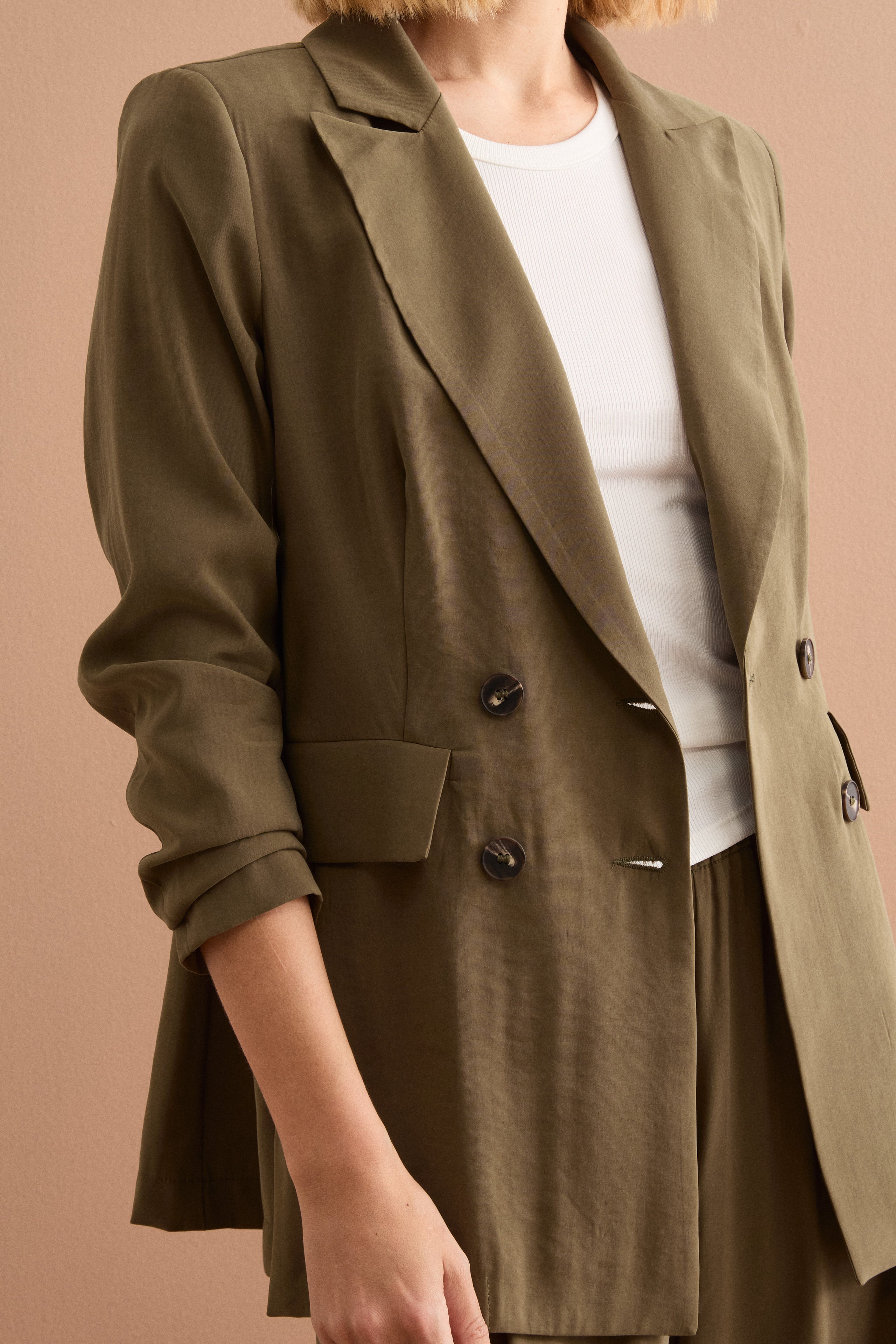 Blazer Lungo Doppiopetto con Revers - VERDE MILITARE
