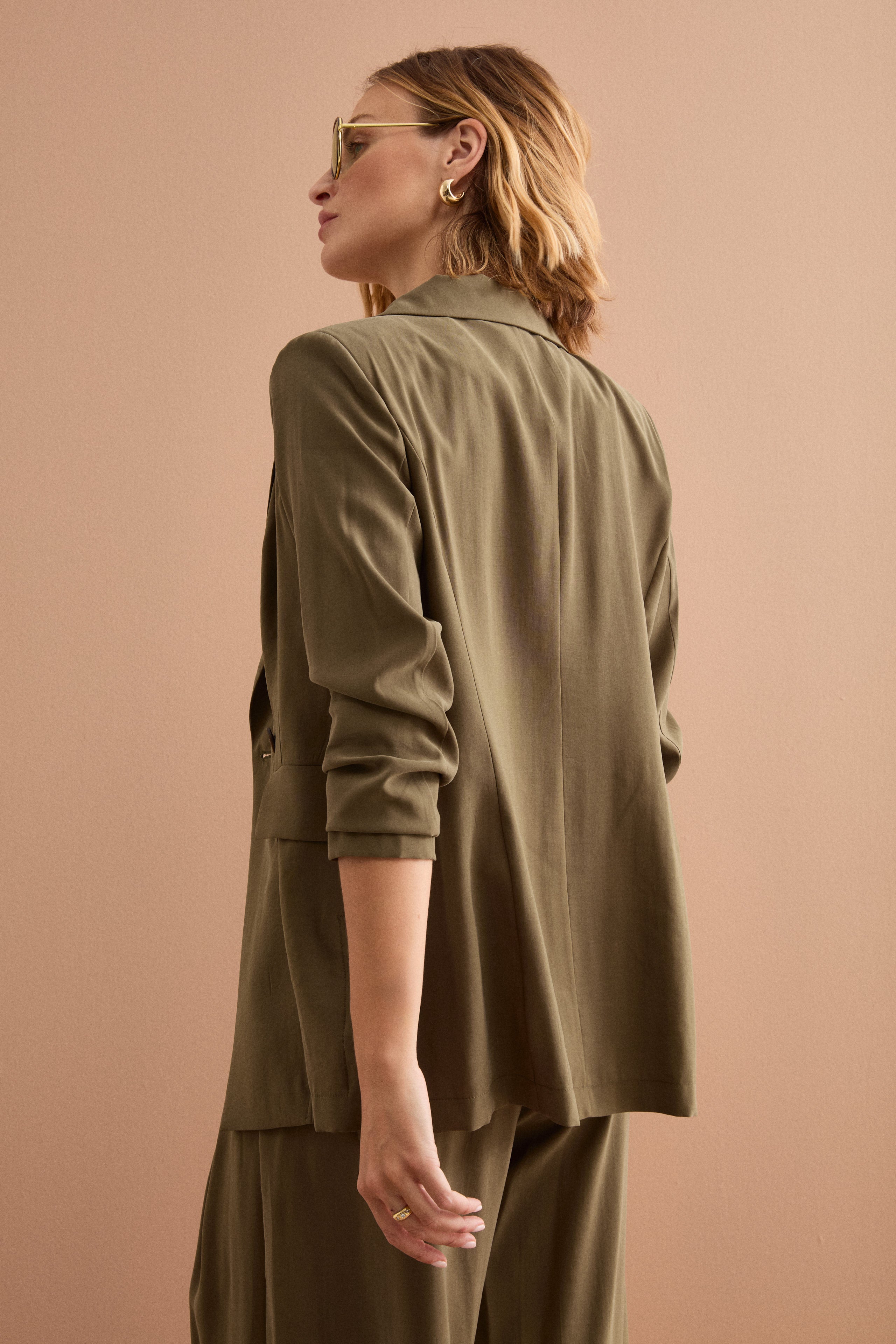 Blazer Lungo Doppiopetto con Revers - VERDE MILITARE