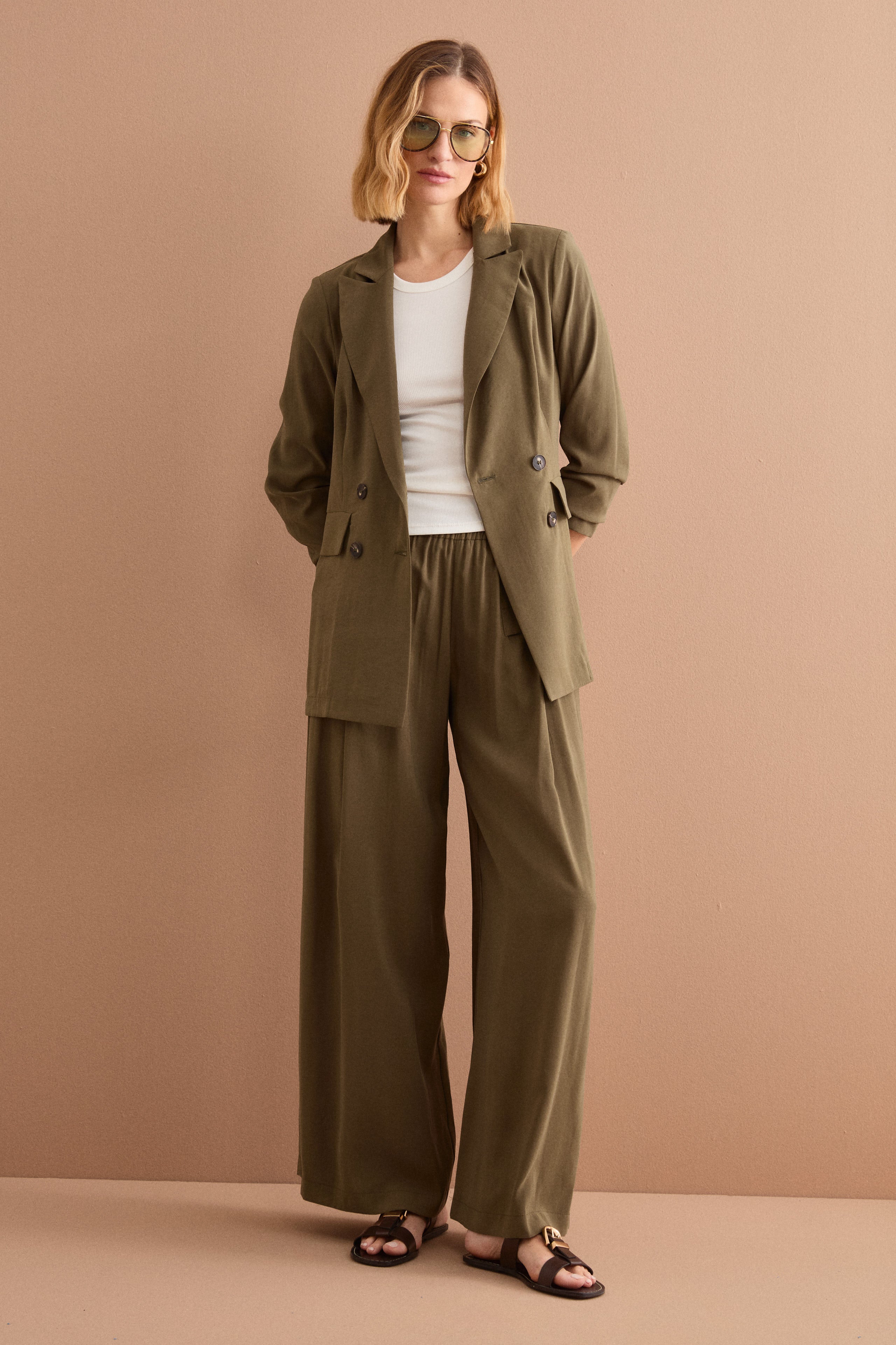 Pantalone Ampio Fluido con Vita Elasticizzata - VERDE MILITARE