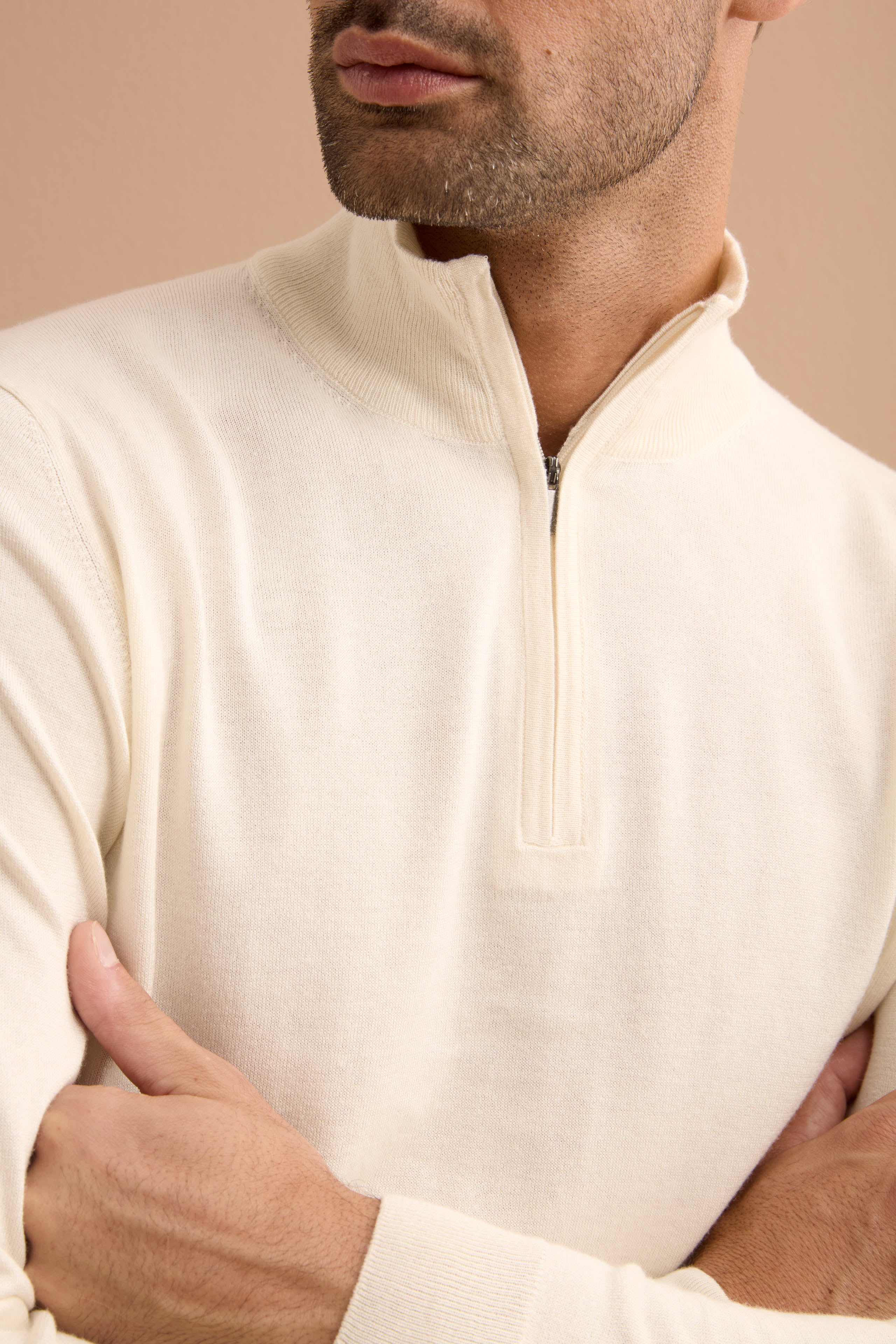 Lupetto Mezza Zip in Seta e Cashmere - AVORIO