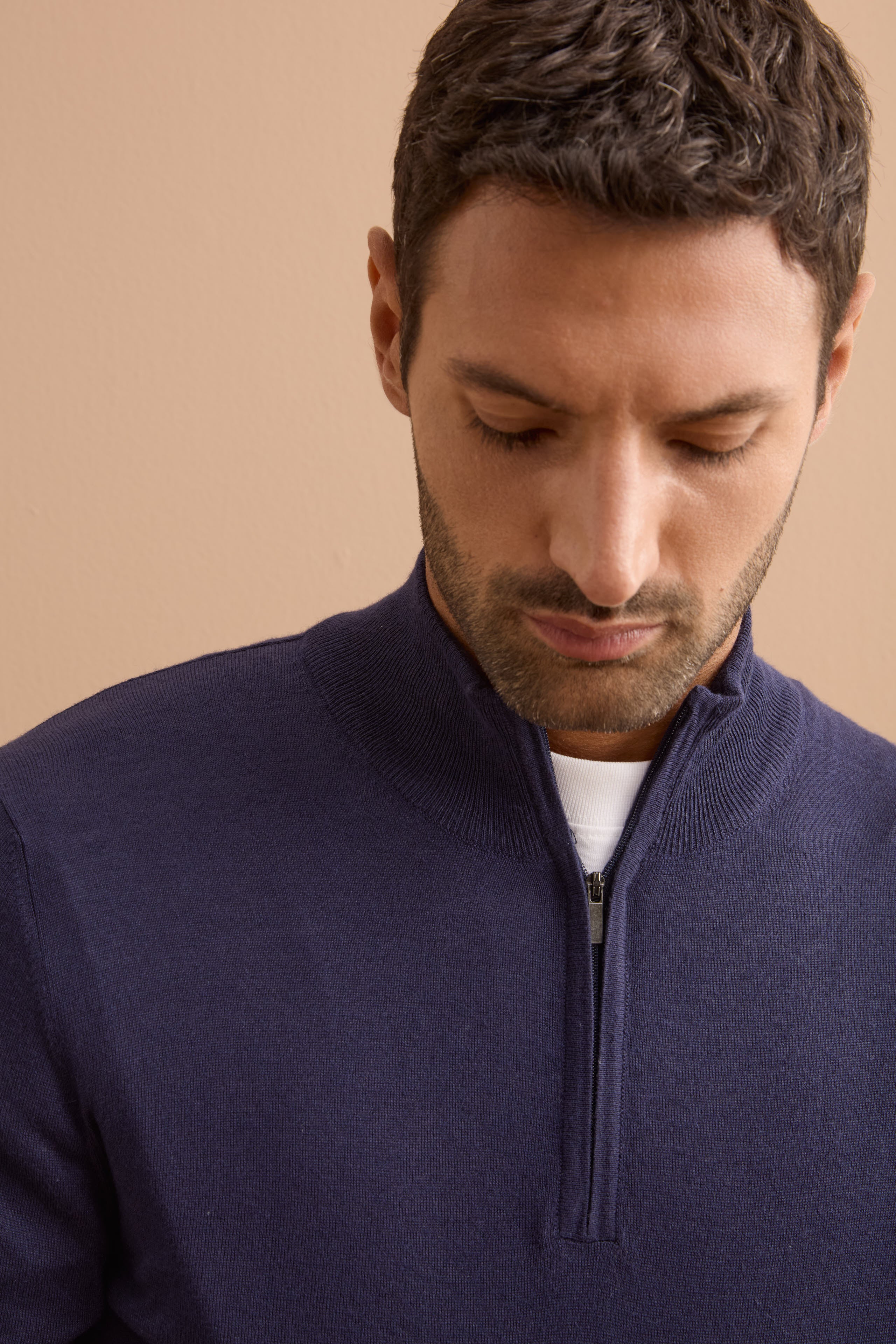 Lupetto Mezza Zip in Seta e Cashmere - BLU NOTTE