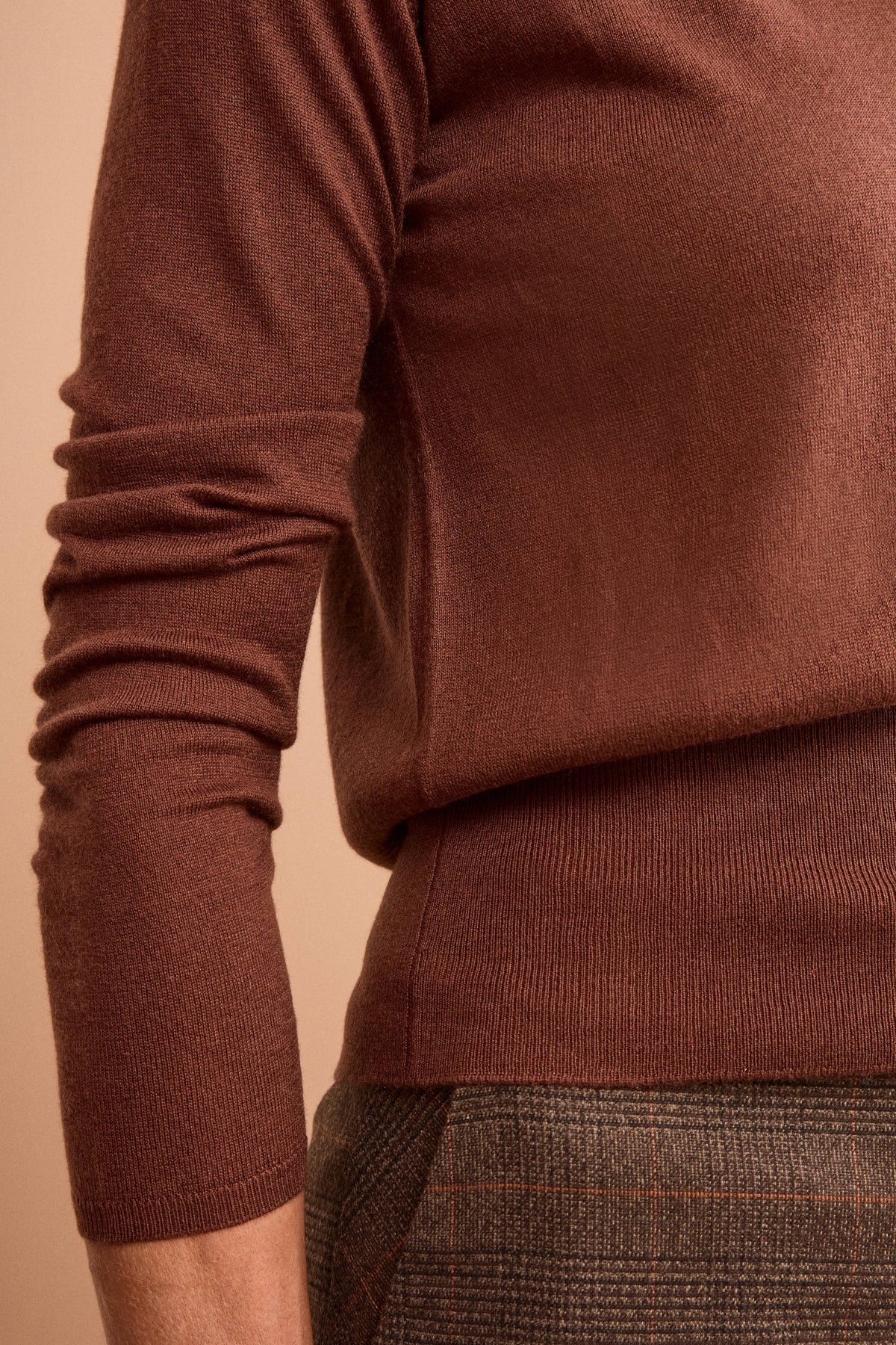 Polo Boxy Manica Lunga in Seta e Cashmere - MARRONE