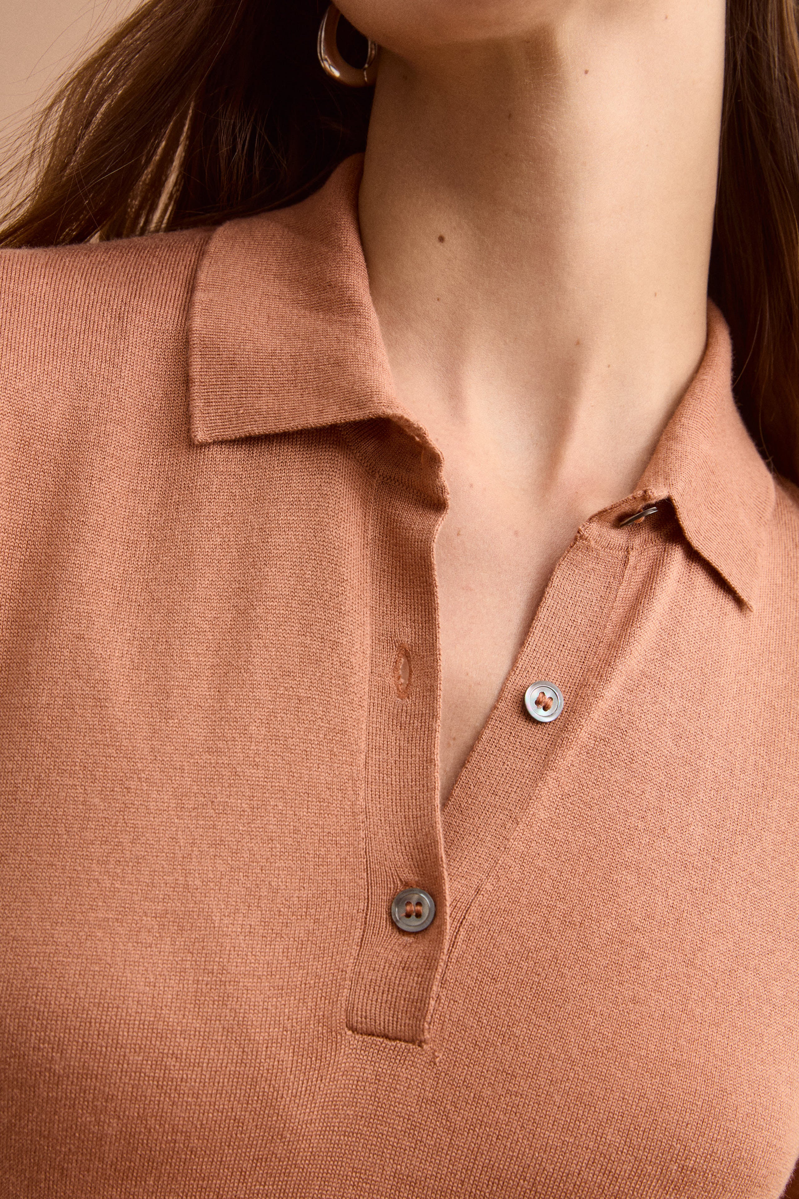 Polo Boxy Manica Lunga in Seta e Cashmere - RUGGINE