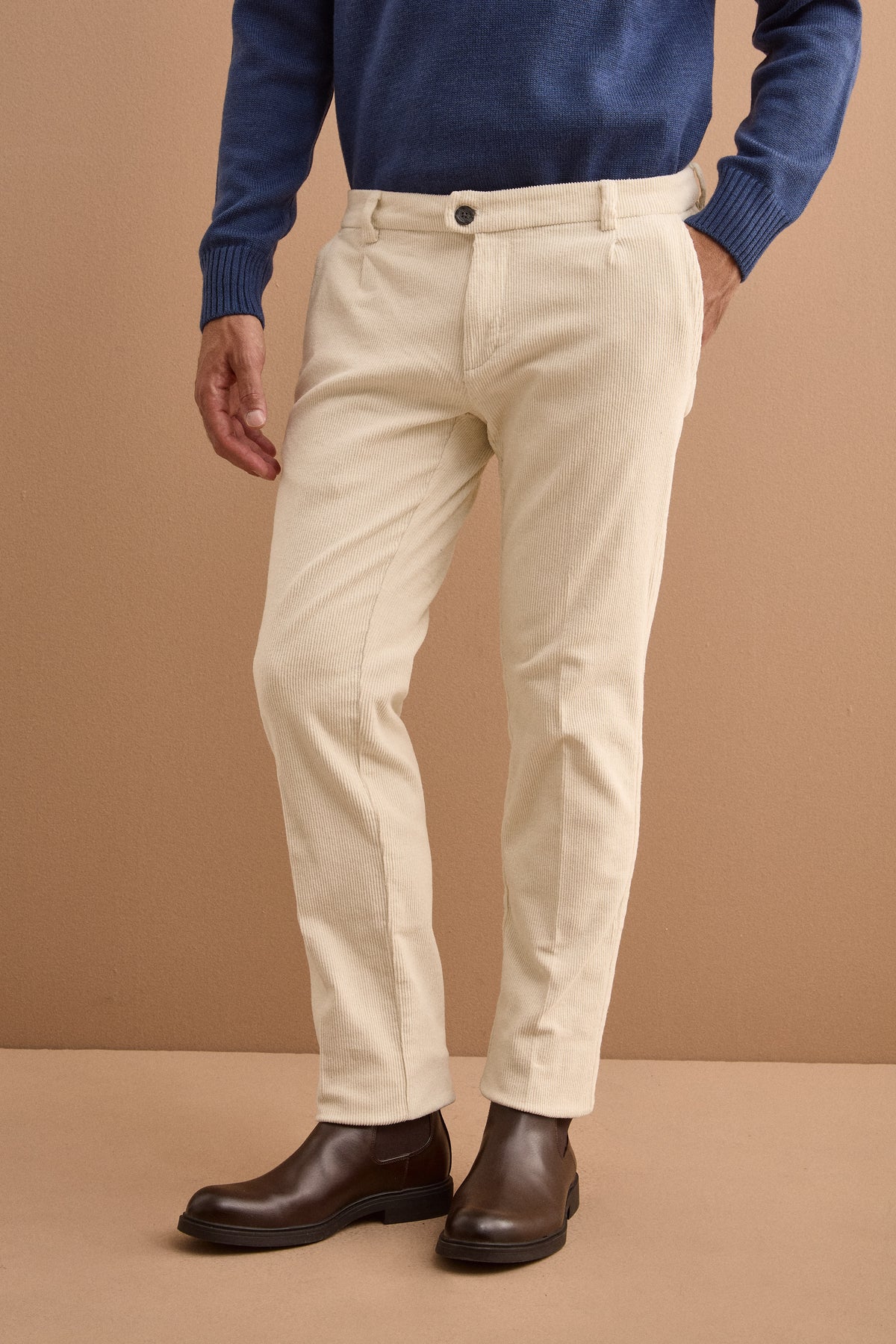 Pantalore Regular Fit in Velluto con Pinces - BIANCO