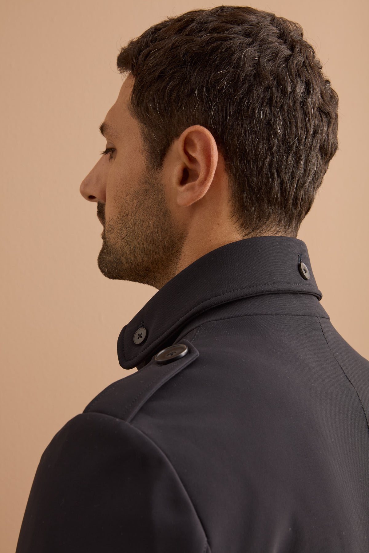 Impermeabile Stretch Monopetto con Zip - BLU