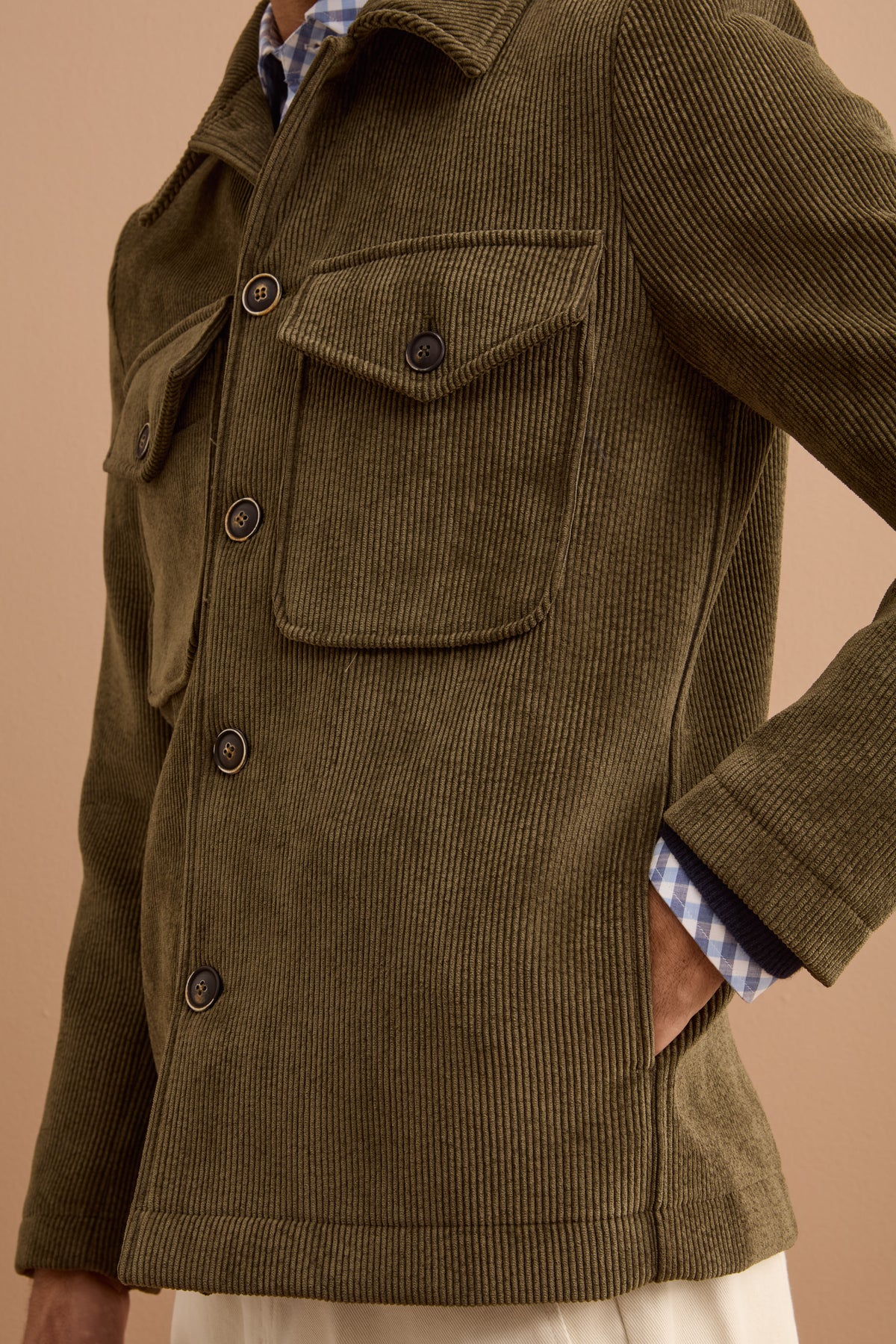 Giubbotto Overshirt in Velluto a Coste - VERDE