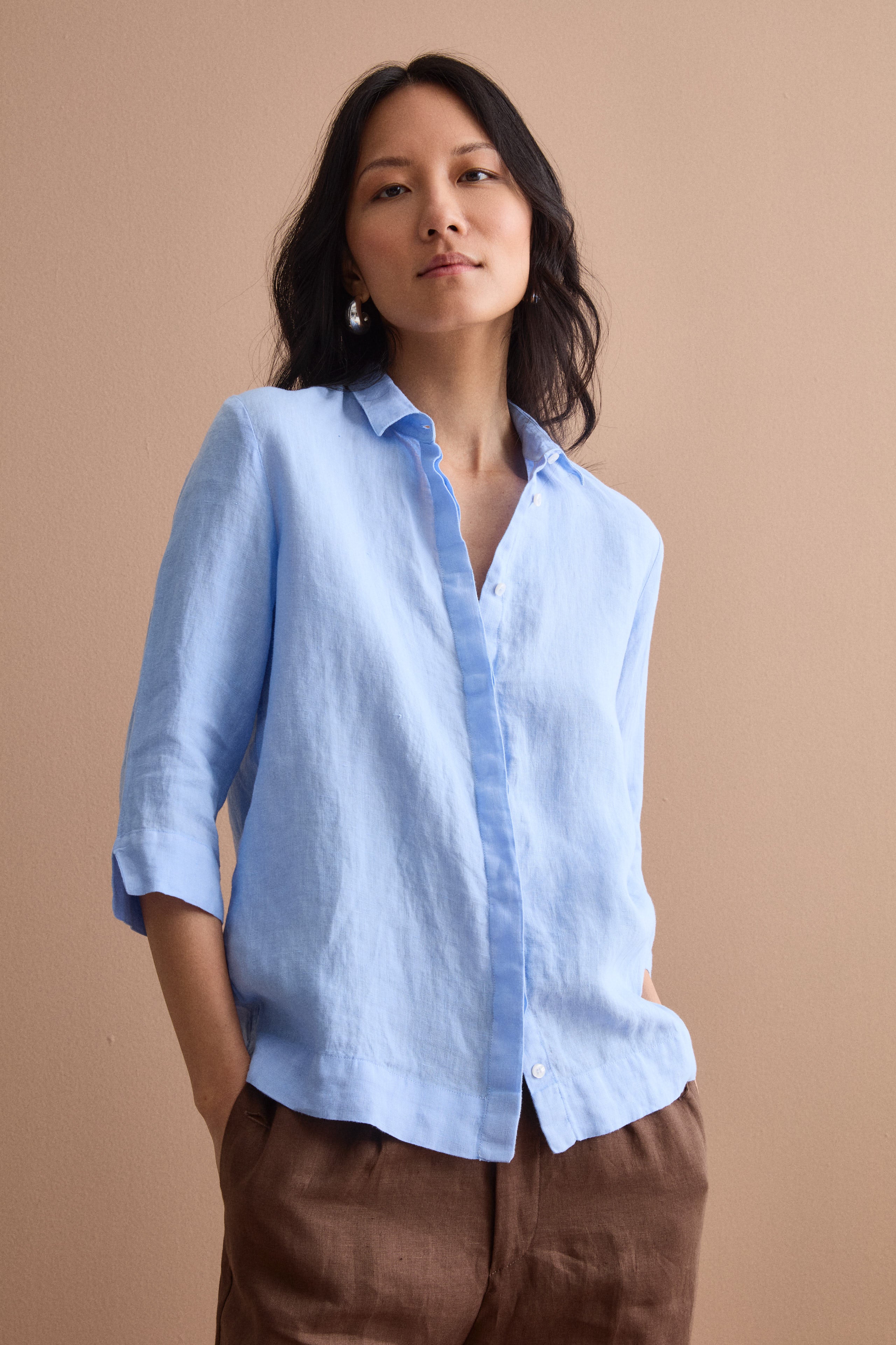 Camicia Boxy Morbida in Lino - AZZURRO
