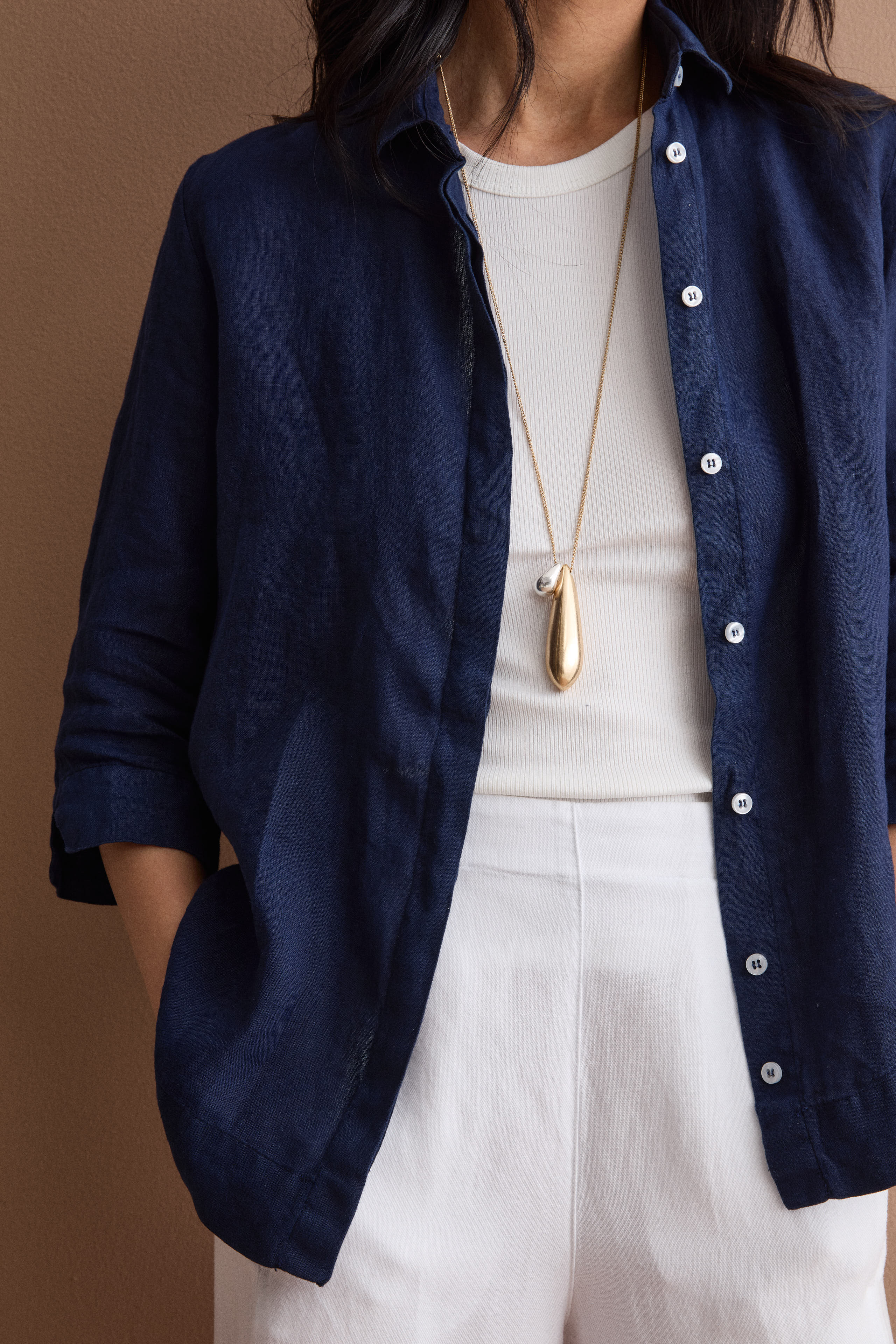 Camicia Boxy Morbida in Lino - NAVY