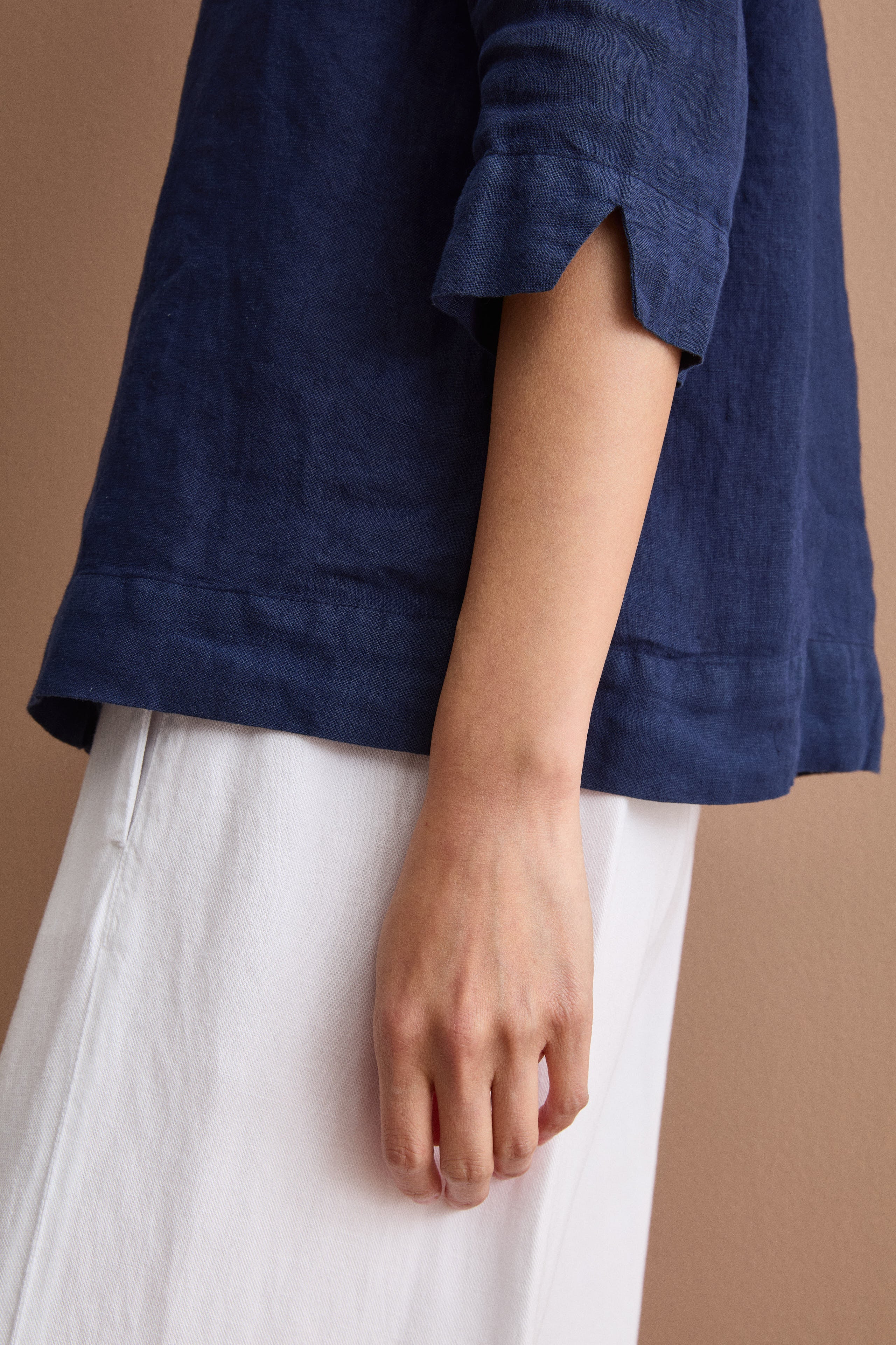 Camicia Boxy Morbida in Lino - NAVY