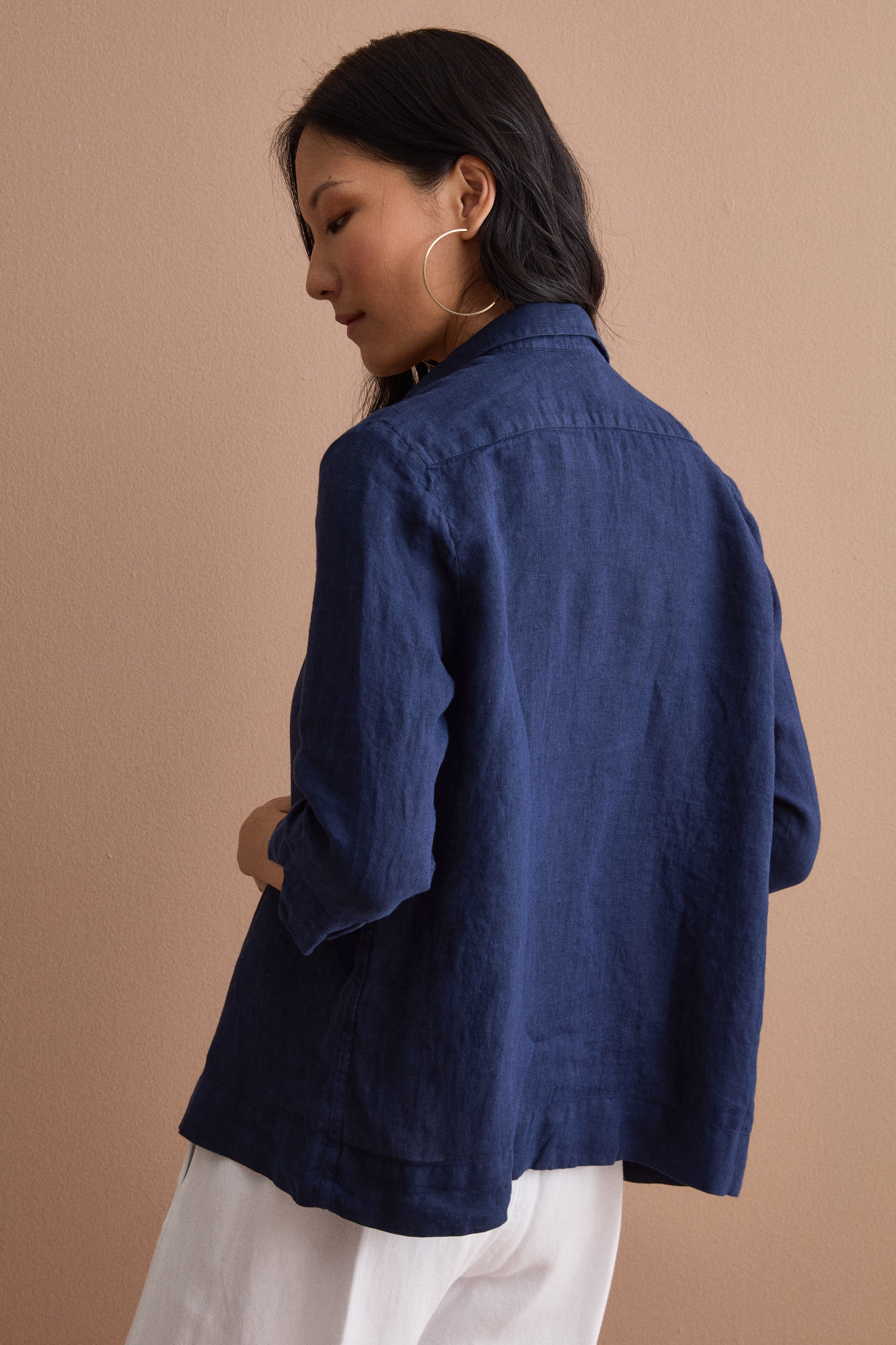 Camicia Boxy Morbida in Lino - NAVY