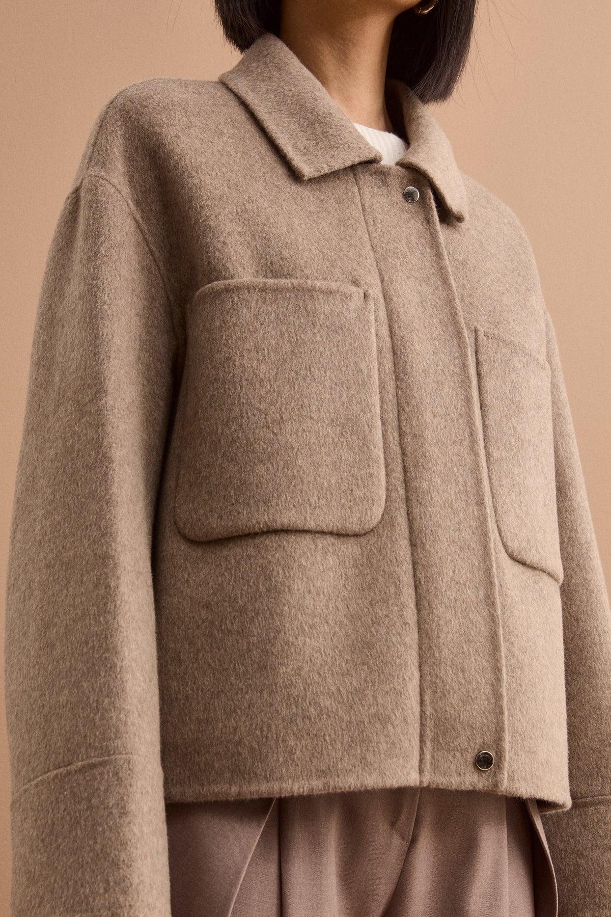 Giubbotto Overshirt Double in Misto Lana e Cashmere - TORTORA