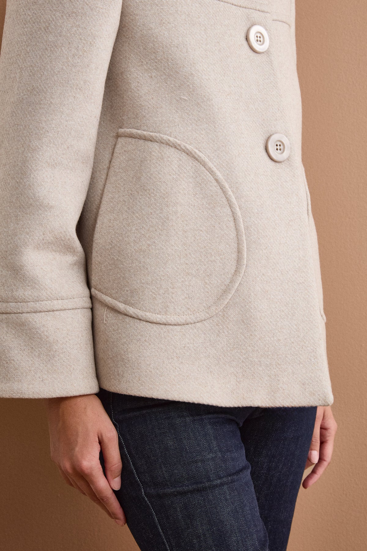Cappotto Corto con Collo a Camicia in Misto Lana - NATURALE