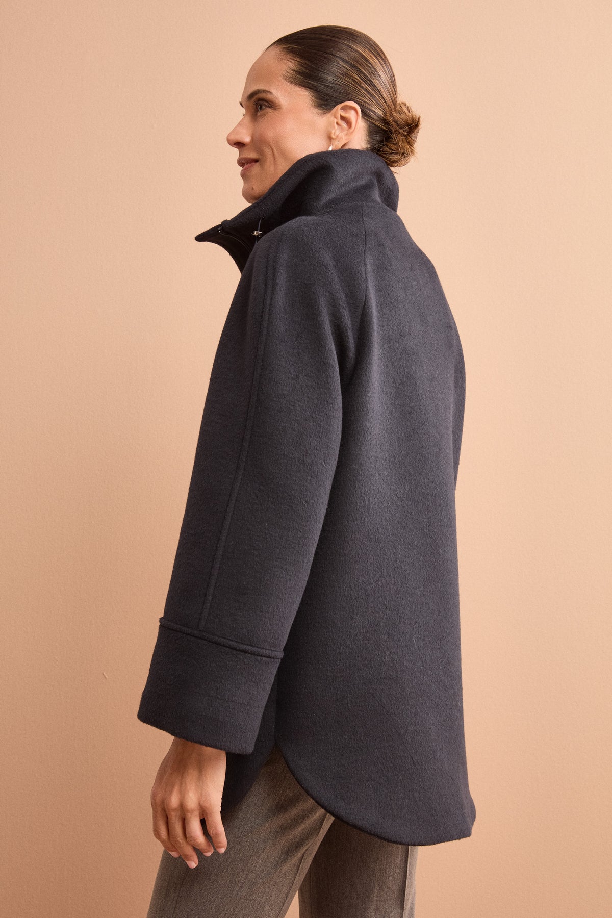 Cappotto Midi in Misto Lana con Zip e Cintura - BLU