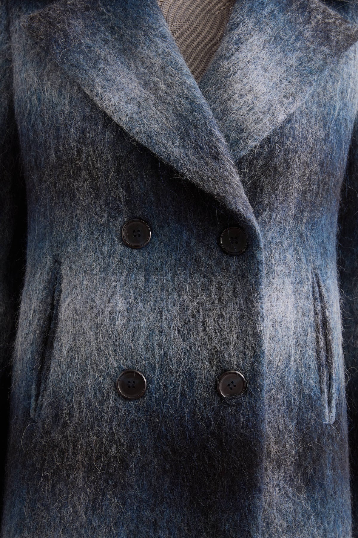 Cappotto Lungo Doppiopetto Melange Sfumato - BLU
