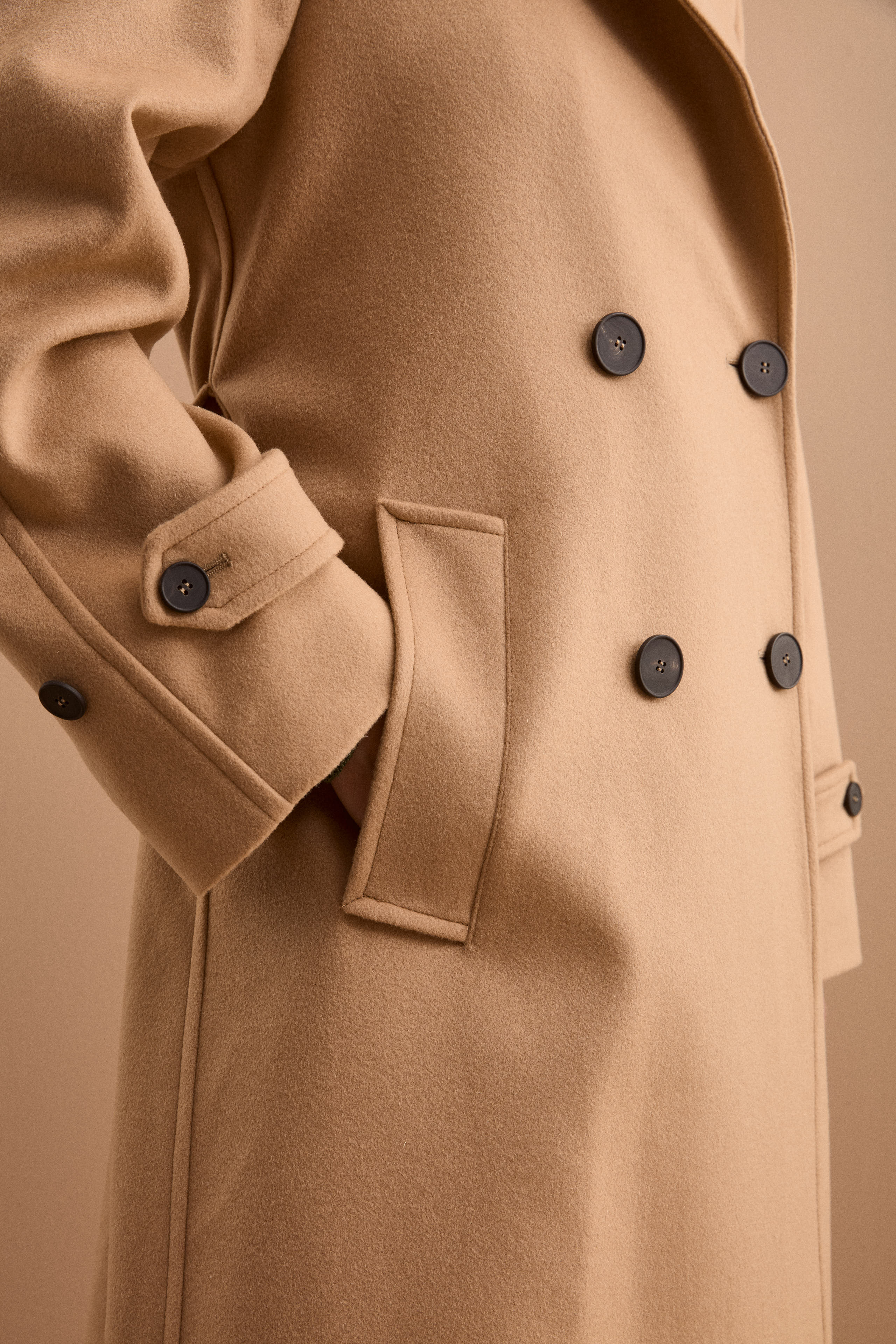 Cappotto Doppiopetto Foderato in Lana e Cashmere - CAMMELLO