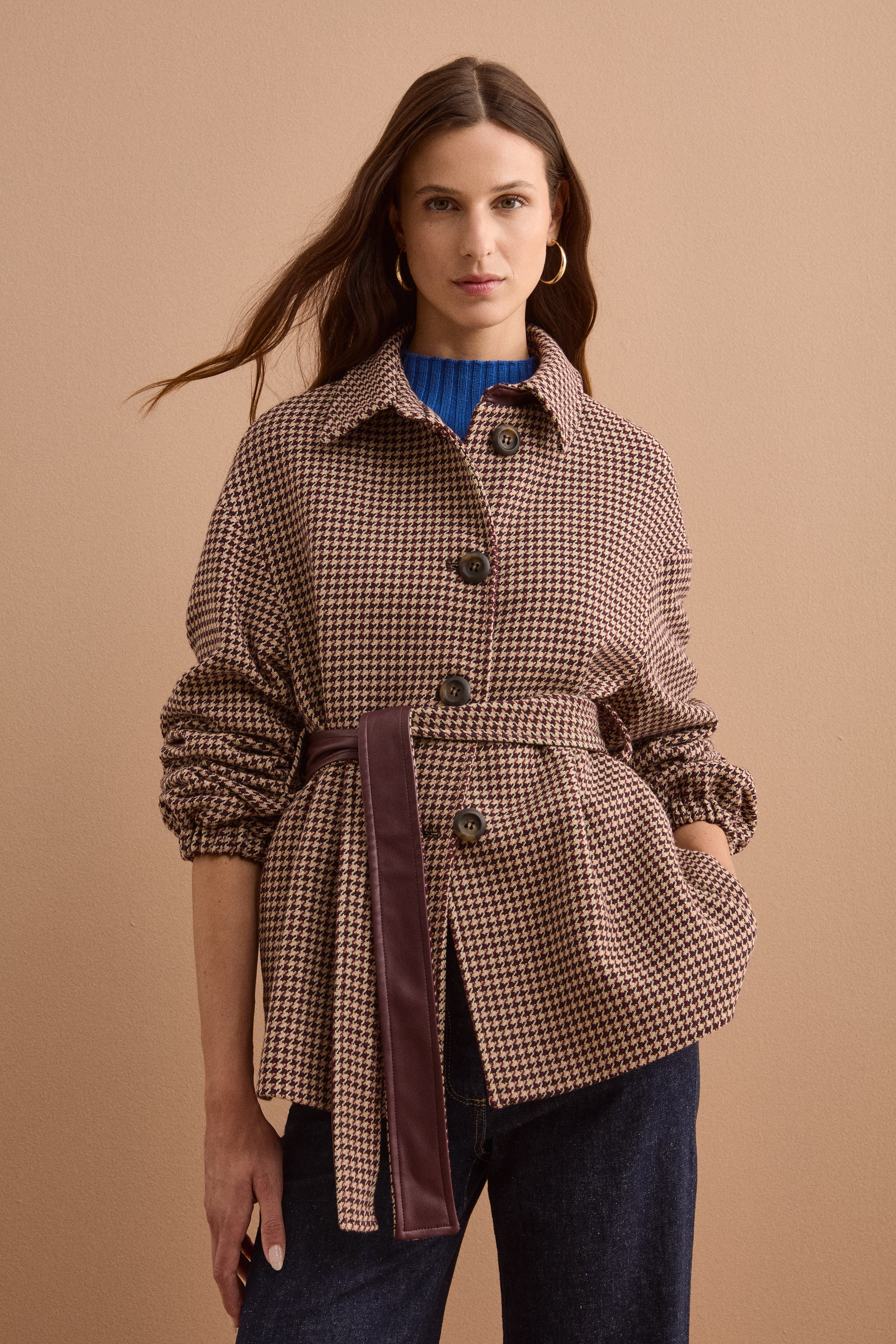 Overshirt in Misto Cotone con Cintura - P/POULE MARRONE