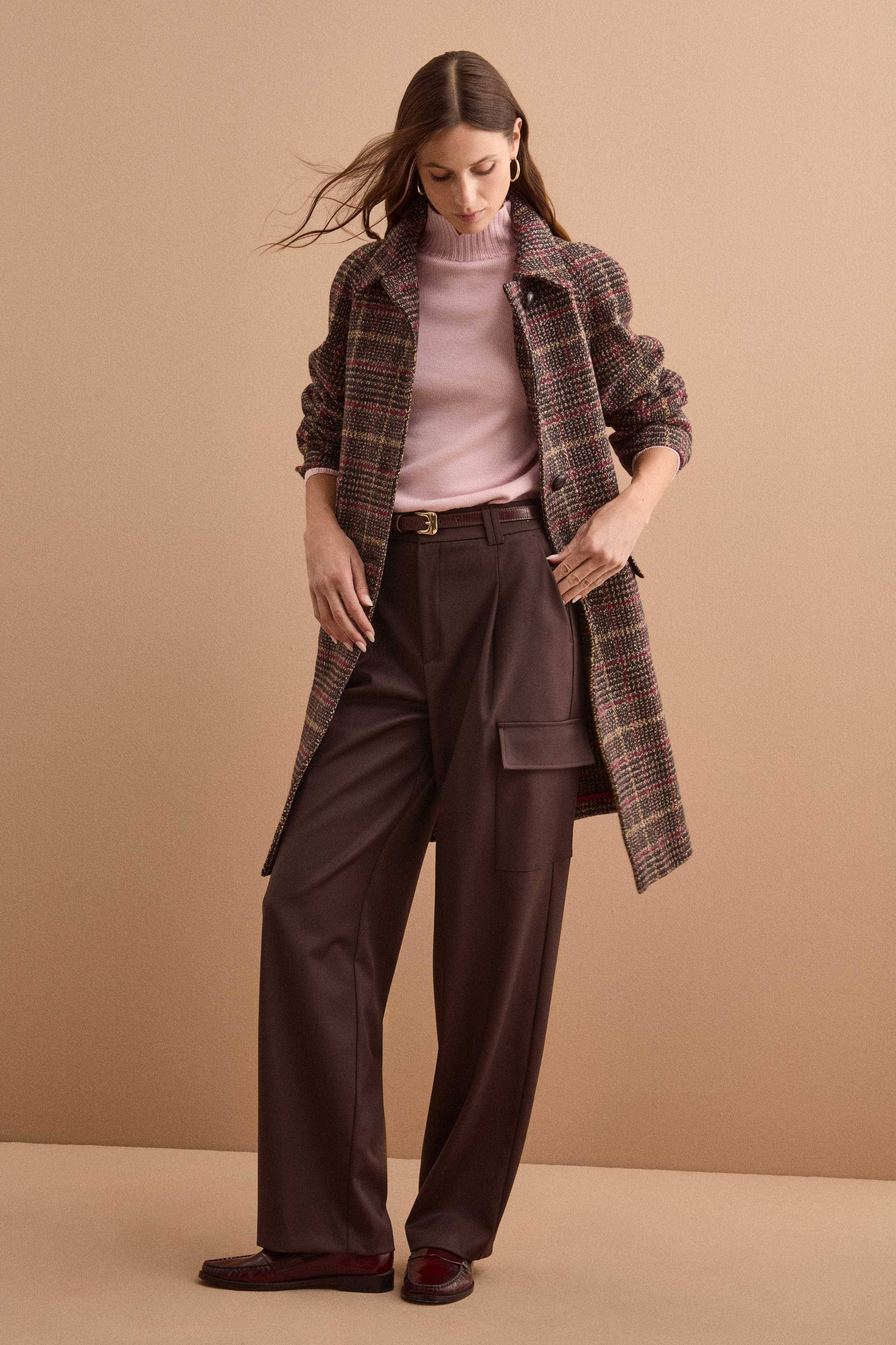 Cappotto Check Monopetto in Misto Cotone - MARRONE QUADRI