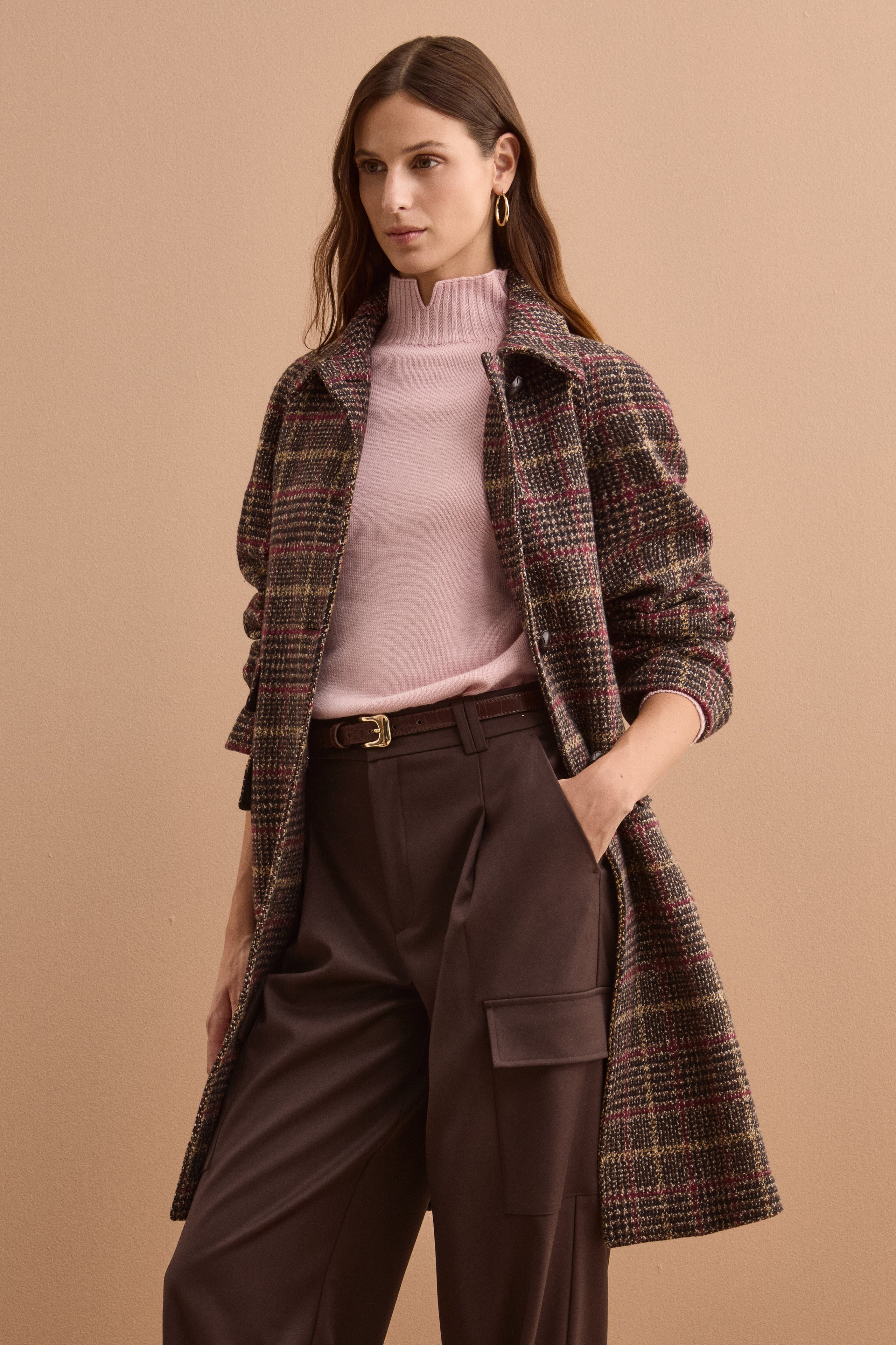 Cappotto Check Monopetto in Misto Cotone - MARRONE QUADRI
