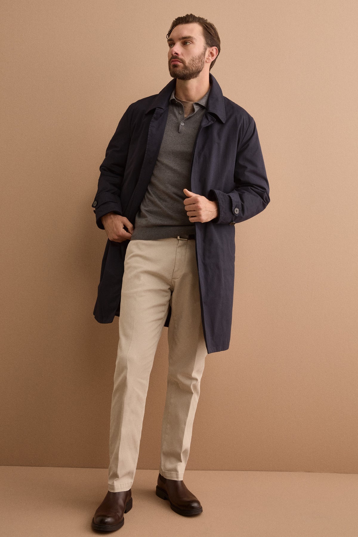 Trench Midi in Misto Cotone con Cintura - BLU