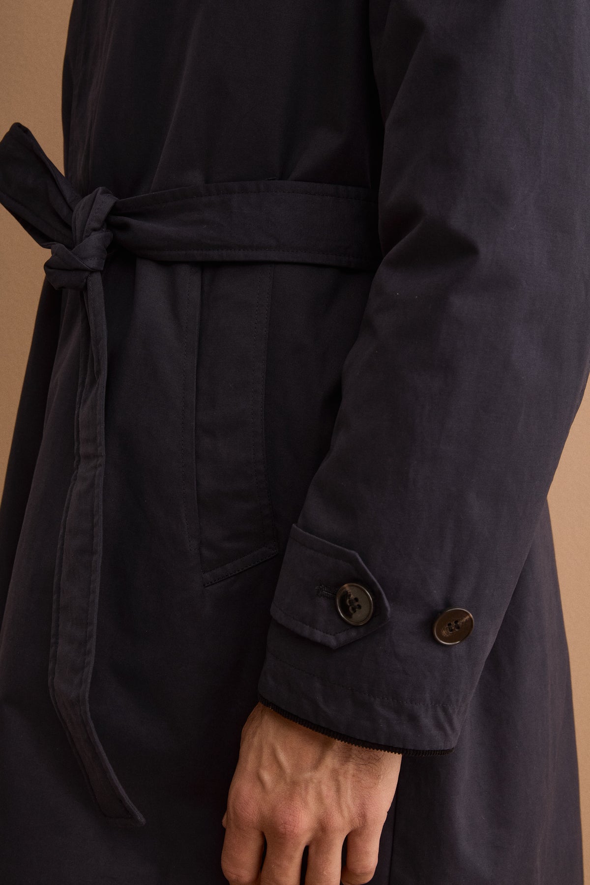Trench Midi in Misto Cotone con Cintura - BLU