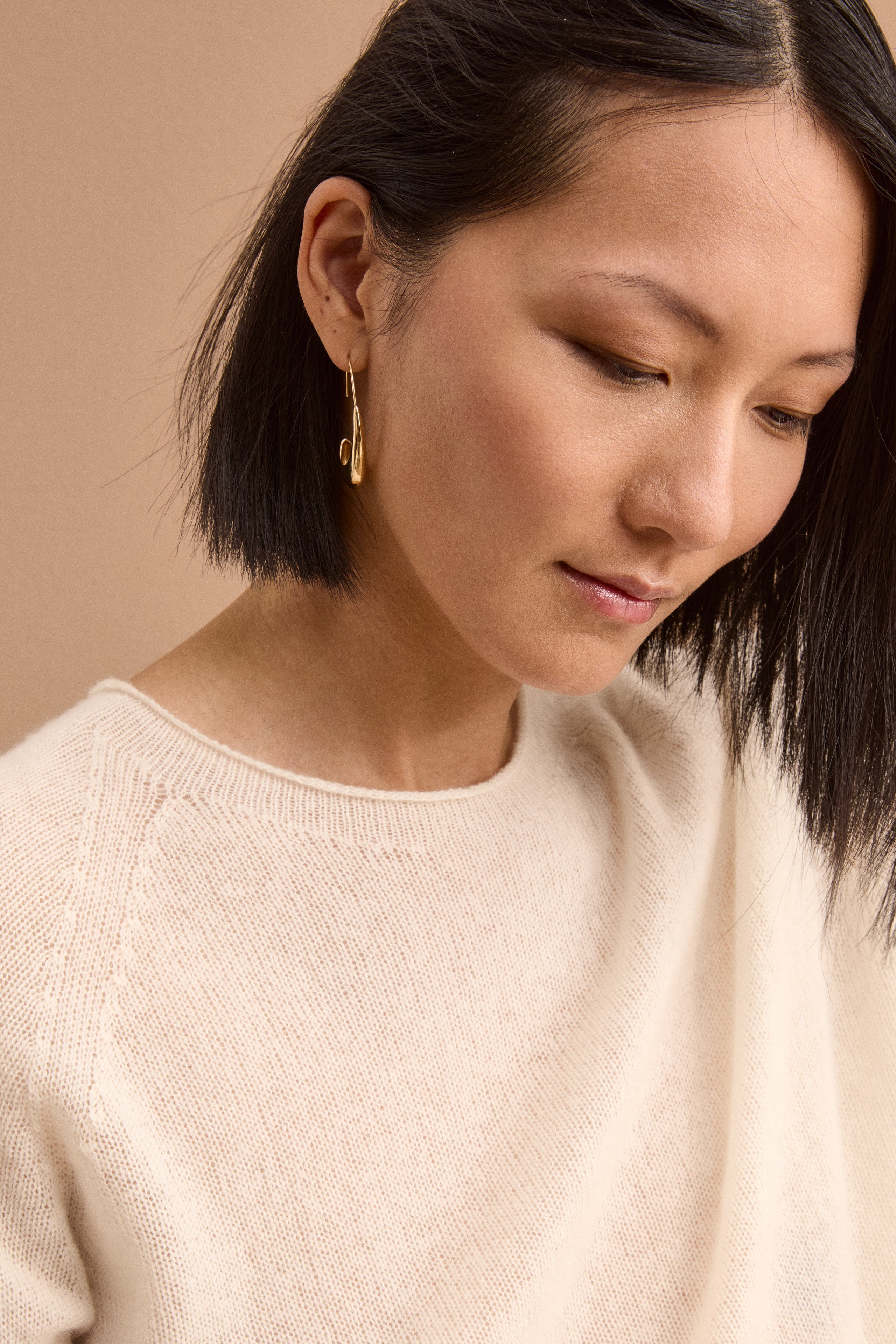 Maglia Raglan con Collo Barchetta in Cashmere - PANNA