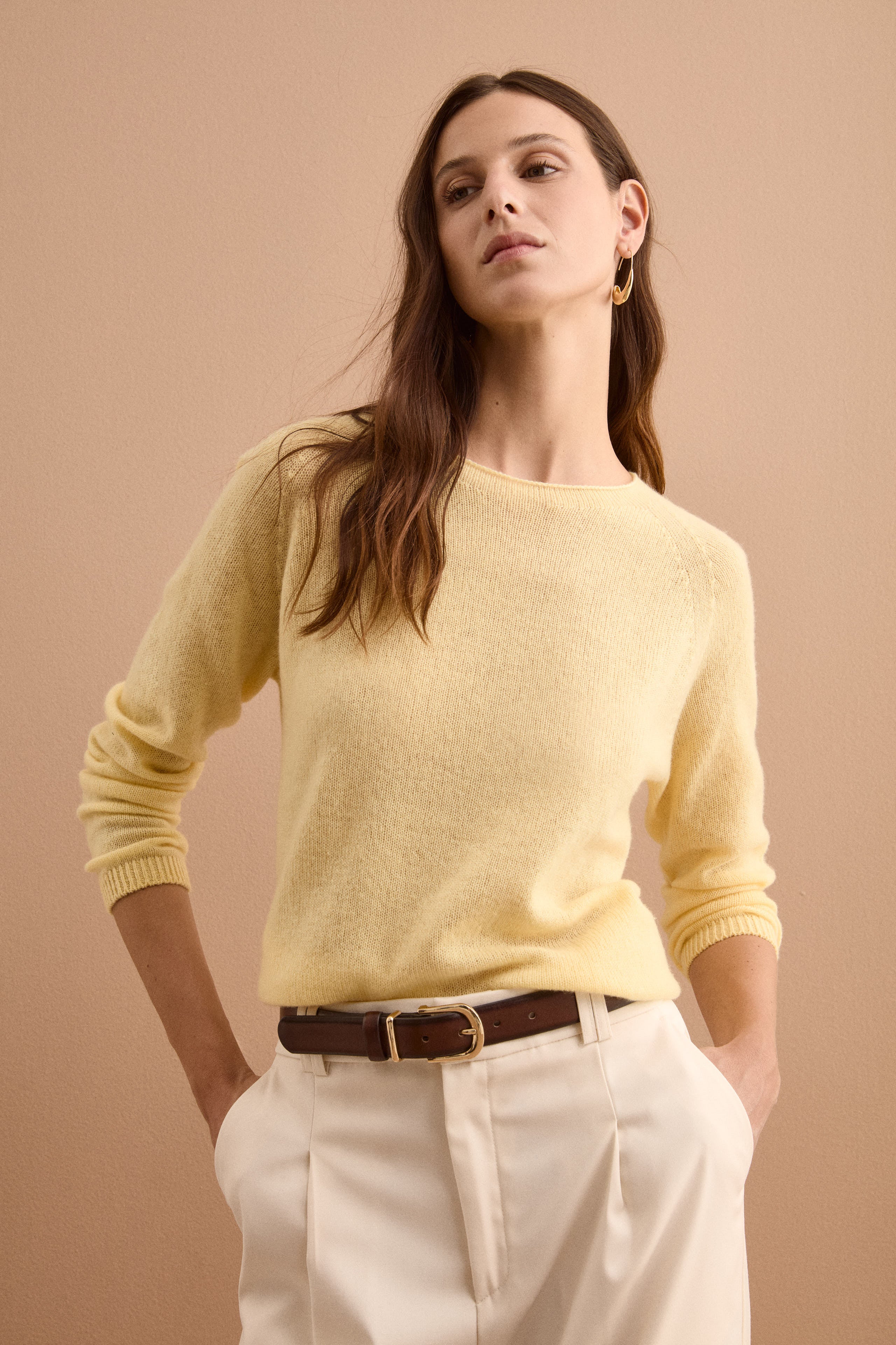 Maglia Raglan con Collo Barchetta in Cashmere - GIALLO