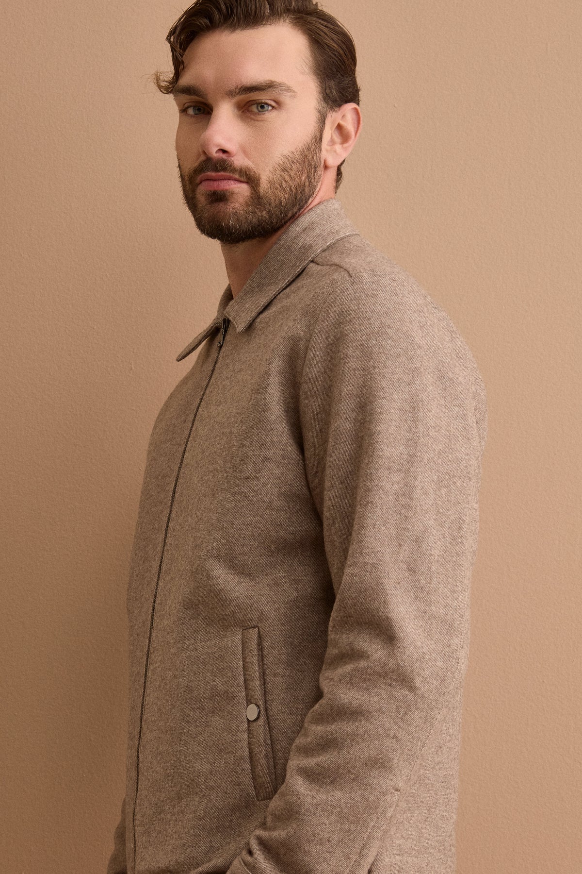 Giacca Overshirt in Misto Lana con Zip - FANGO