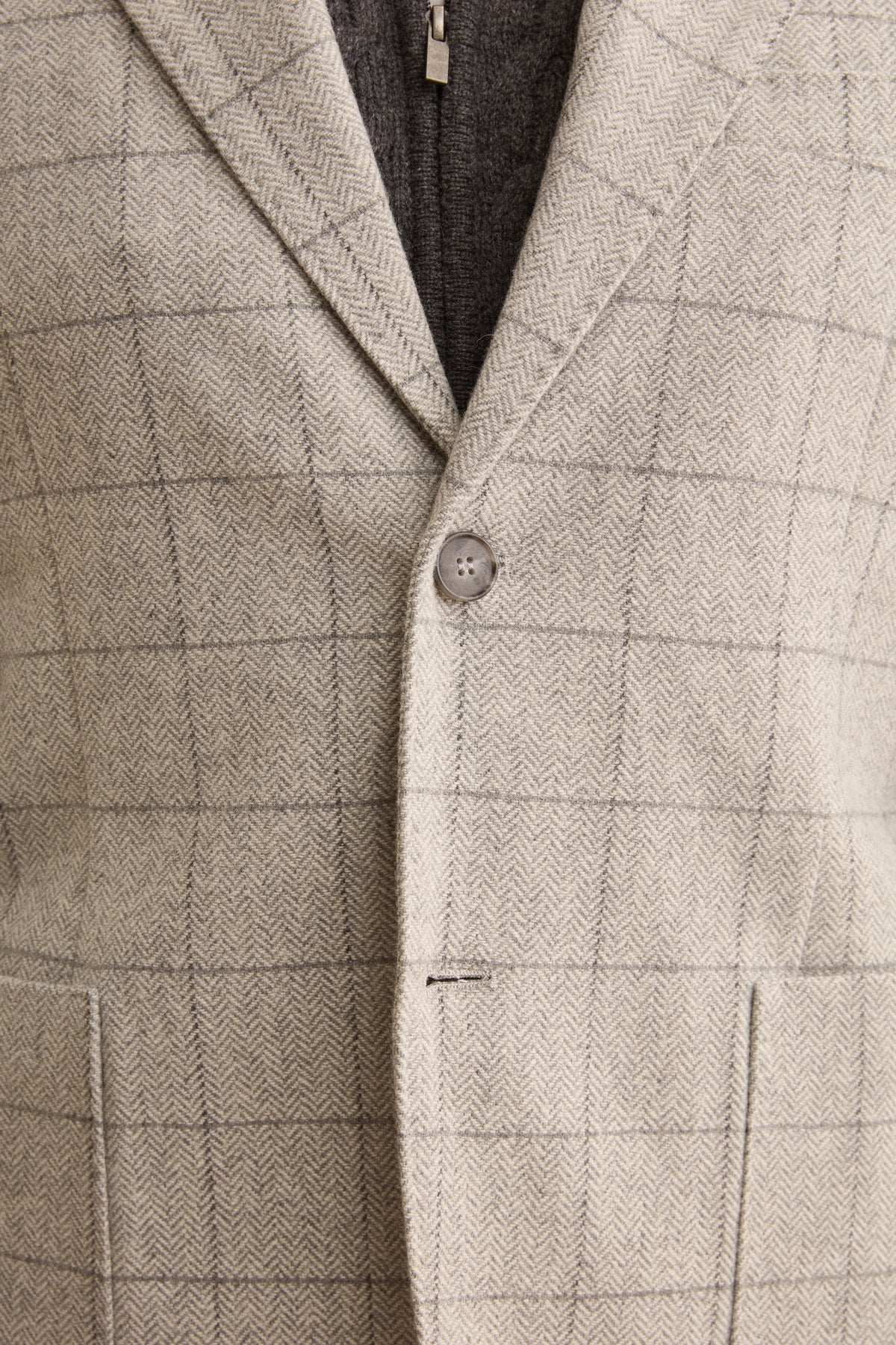 Giacca Check Slim Fit con Revers Classico in Misto Lana - GRIGIO