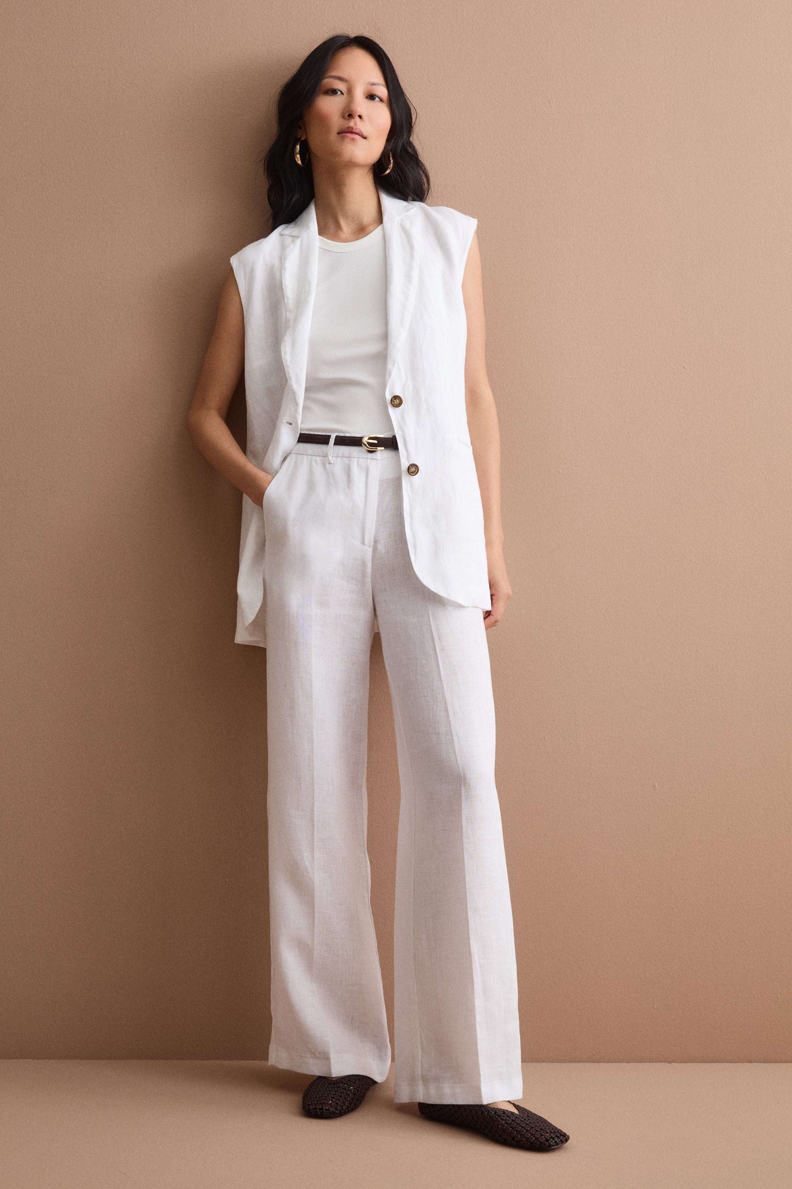 Gilet Sfoderato in Lino con Revers Classico - BIANCO
