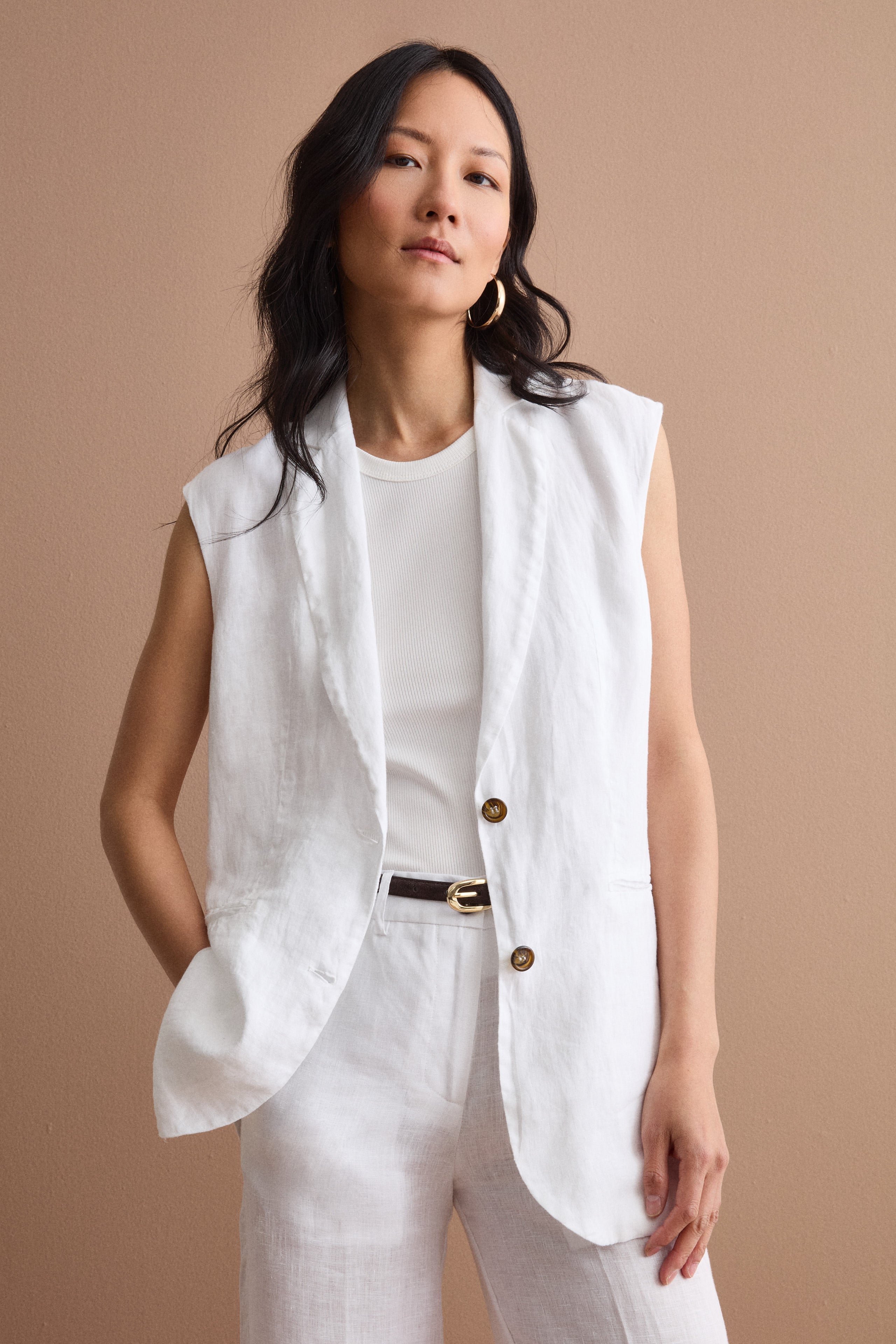 Gilet Sfoderato in Lino con Revers Classico - BIANCO