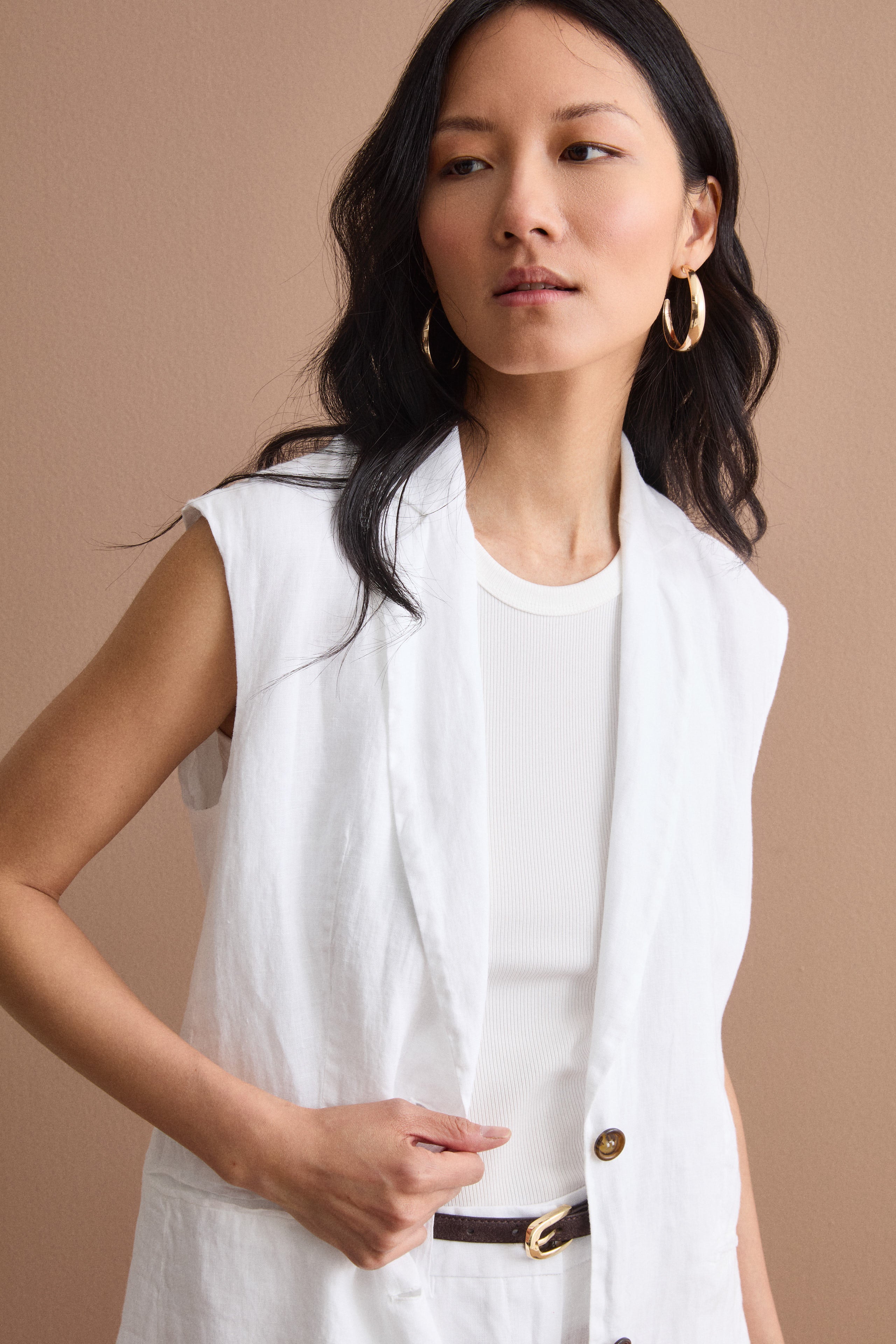 Gilet Sfoderato in Lino con Revers Classico - BIANCO