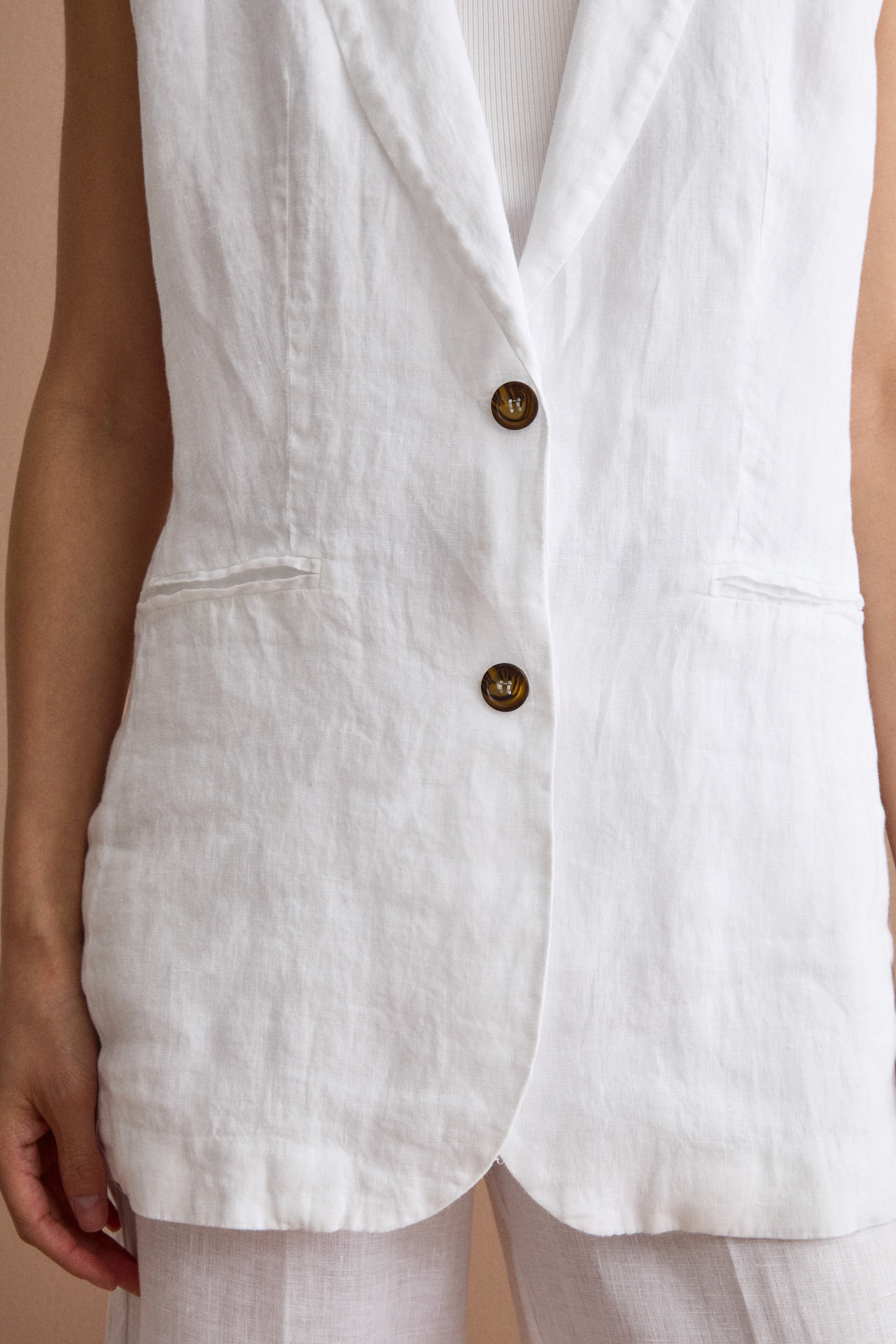 Gilet Sfoderato in Lino con Revers Classico - BIANCO