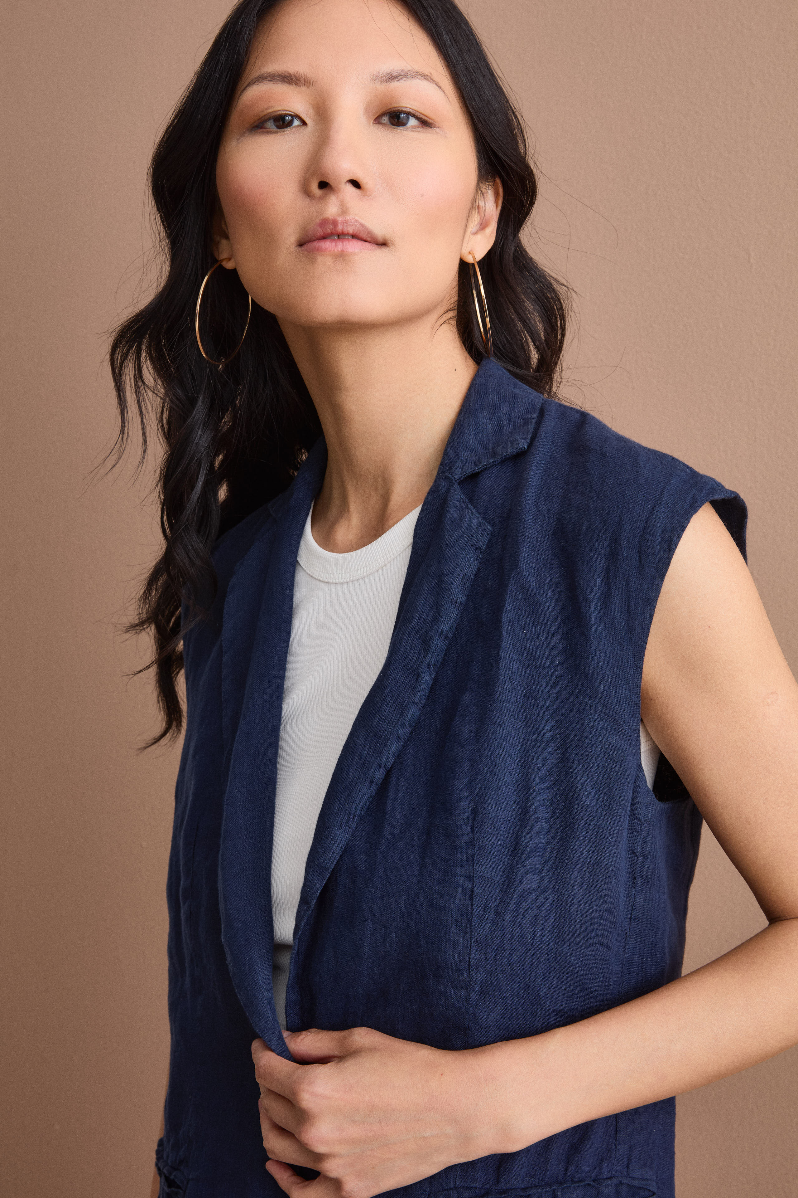 Gilet Sfoderato in Lino con Revers Classico - NAVY